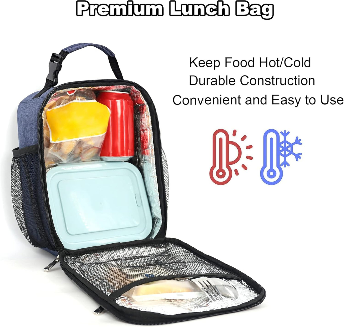 Lunch Box for Men Women Adults Small Lunch Bag for Office Work Picnic - Reusable Portable Lunchbox, Black