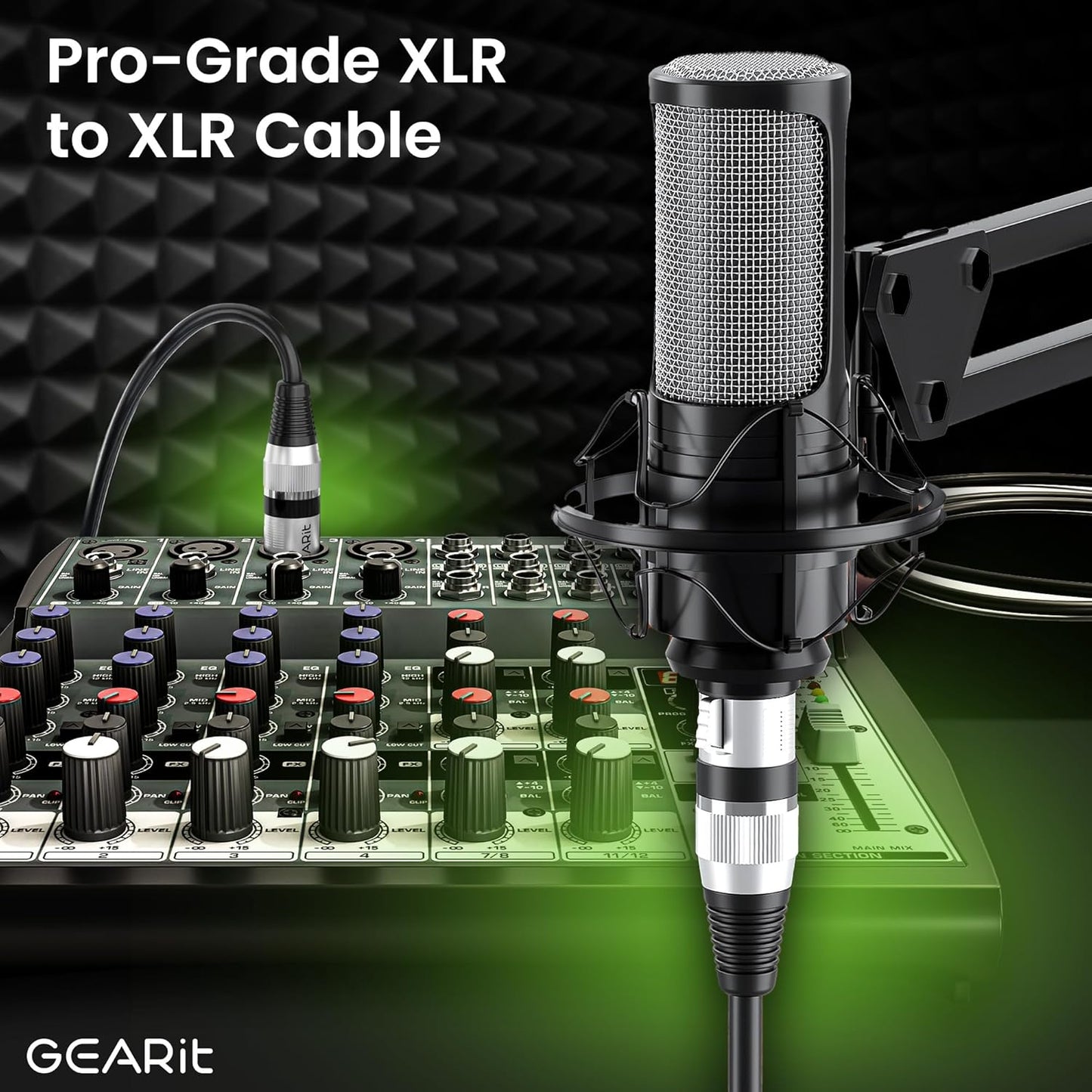 GEARit XLR Male to Female Microphone Cable (10 Feet, 6-Pack) 3-Pin Balanced Shielded Mixer, Recording Studio, Podcast - Black