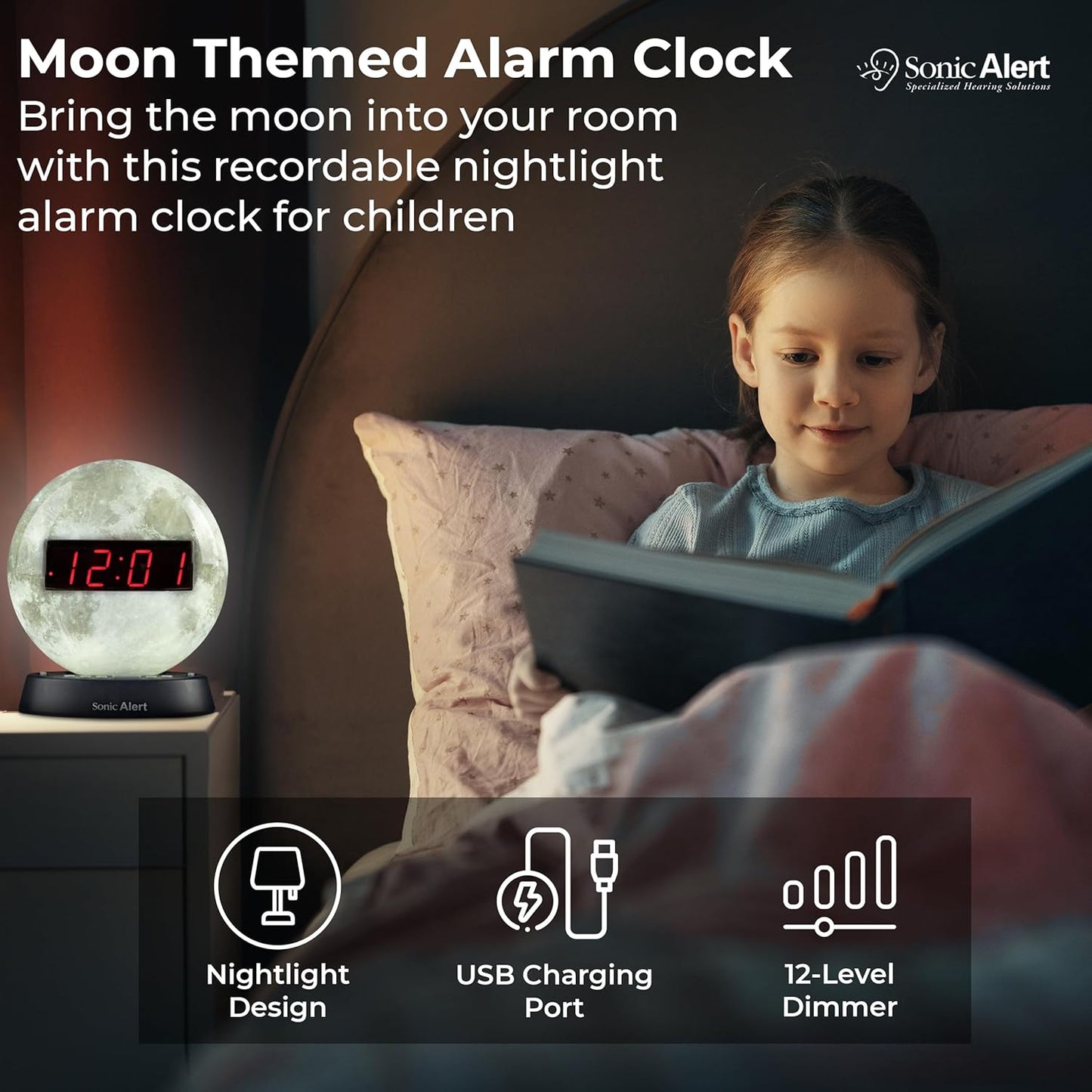 Sonic Alert Baseball Alarm Clock Nightlight for Heavy Sleepers - Loud & Compact Alarm Clock for Bedroom - Battery Backup & Full Range Dimmer - Easy to Set Digital Alarm Clock for Kids - AUX Connection