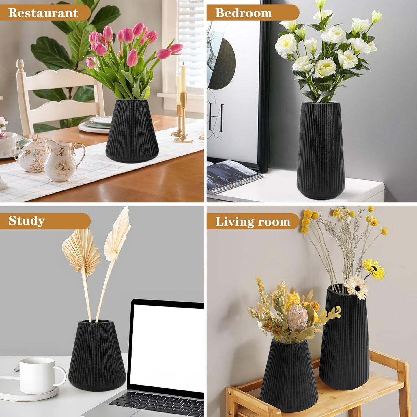 White Ceramic Vase, GUKJOB Small Cute Flower Vase for Pampas Grass, Home, Living Room, Dining Table, Farmhouse, Office Decor, Bedroom, Table, and Kitchen Shelf (White)