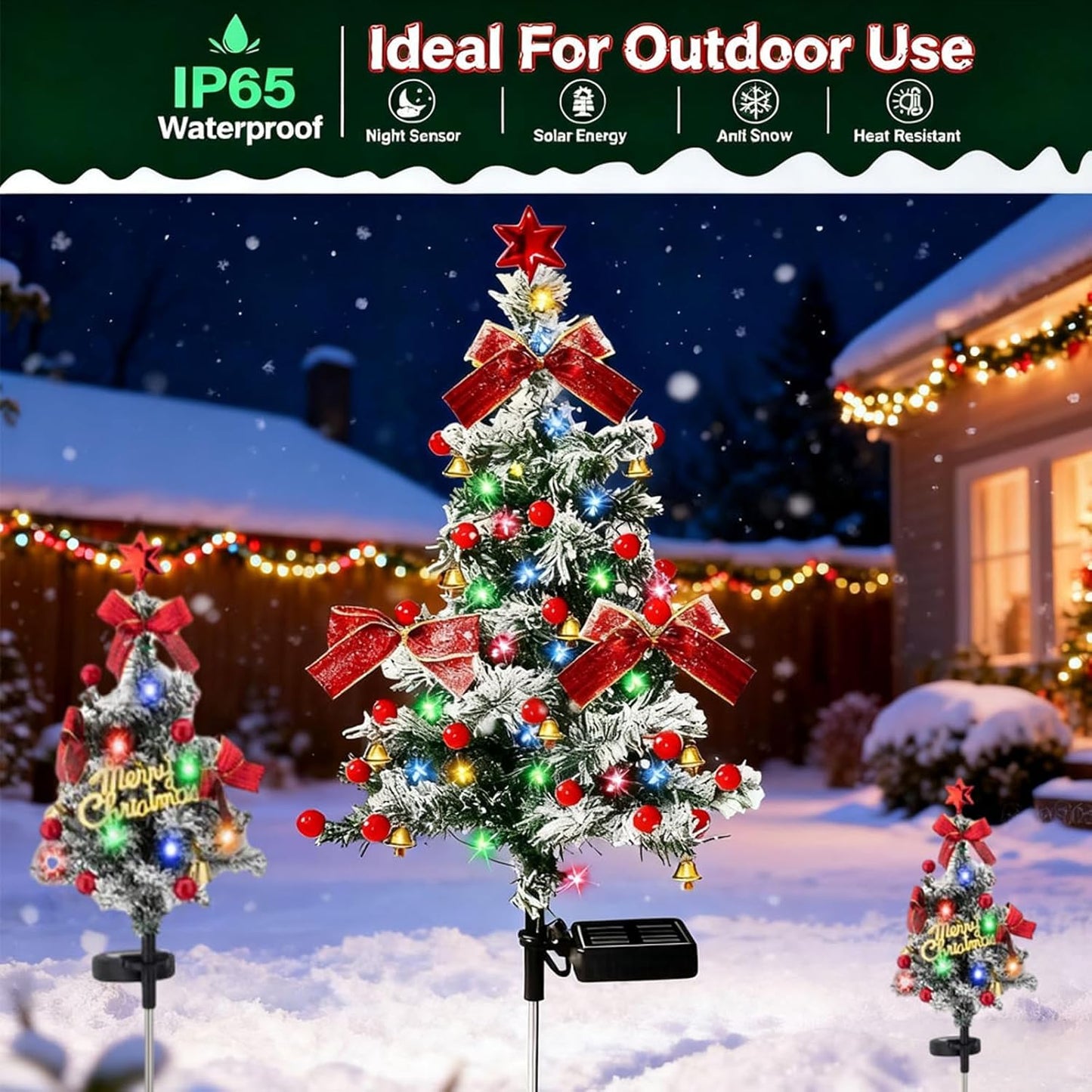 Upliftjoys Solar Christmas Trees Lights Outdoor Decoration Waterproof, Small Solar Power Xmas Tree Pathway Lights, Solared Christmas Stake Lights Yard Decor for Path Lawn Patio (B-1pc)