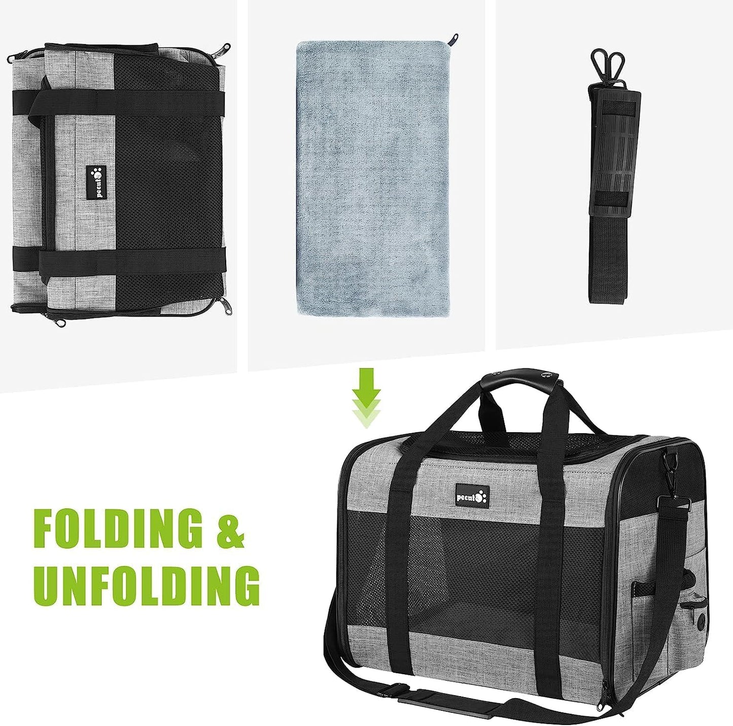 Pecute Cat Carrier Dog Carrier up to 15lbs,Pet Carrier for Cats and Puppies with Foldable Bowl, Soft-Sided Bag with Breathable Mesh, Suitable for Long and Short Trips Travel Camping Outdoor