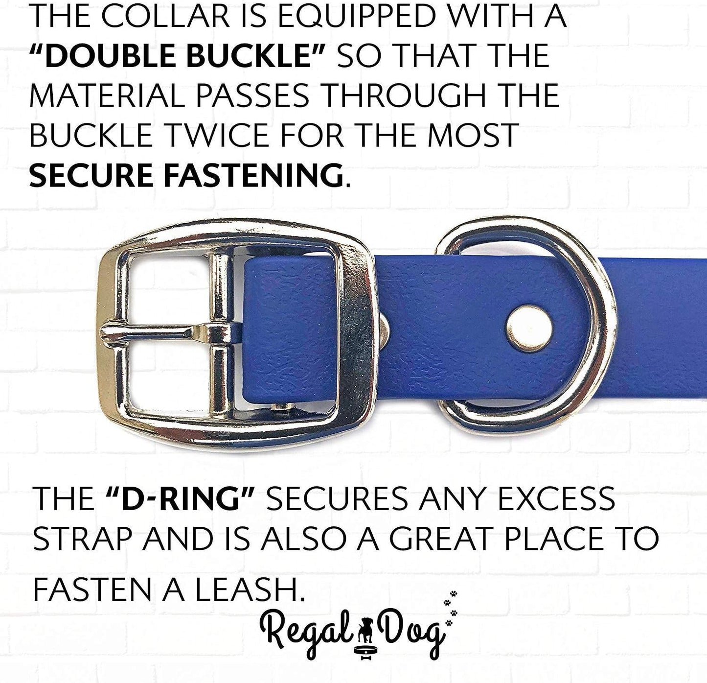 Regal Dog Products Large Pink Waterproof Dog Collar with Heavy Duty Double Buckle & D Ring | Vinyl Coated, Custom Fit, Adjustable Biothane Dog Collar | Chew Resistant Waterproof Collar for Dogs