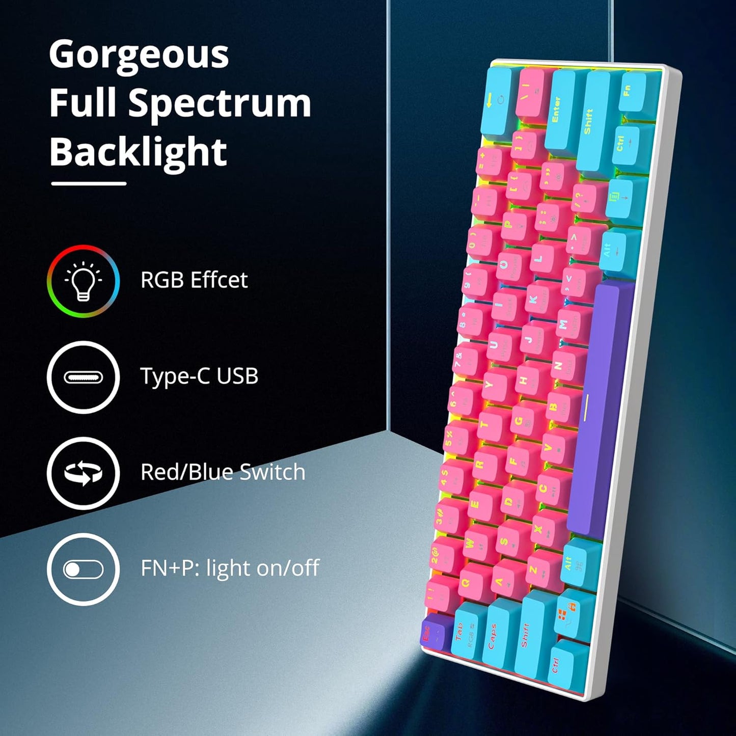 Fogruaden Full Size Mechanical Keyboard, Green Matcha Keyboard, Wired USB 104 Keys RGB Backlit Gaming Keyboard with Number Pad, Red Switches, NKRO Mechanical Keyboard for Windows Laptop PC Gamer