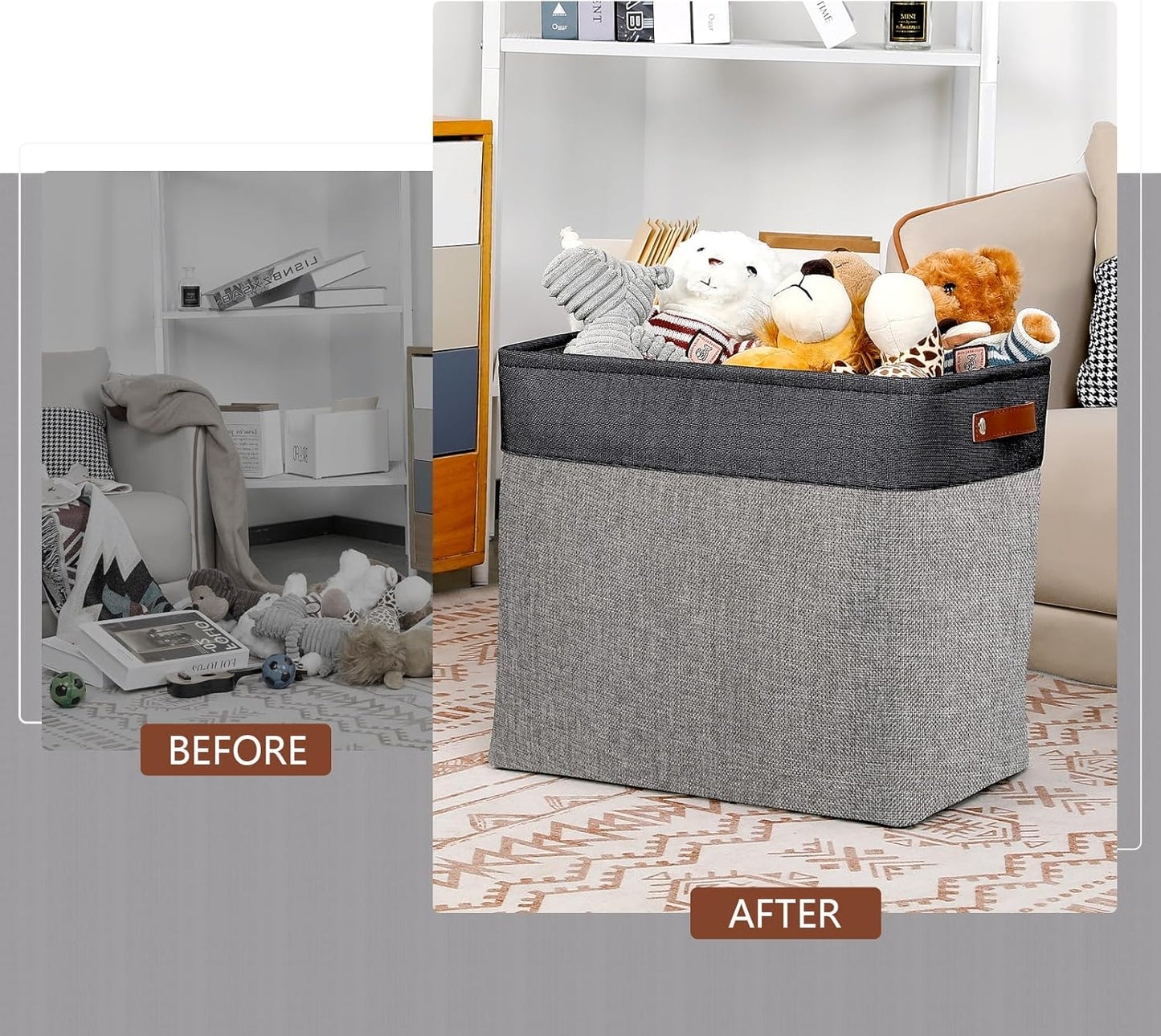 DULLEMELO Storage Baskets for Shelves, Fabric Collapsible Rectangular Storage Bins for Shelves, Closets, Nursery, Home, Office, Empty Gift Baskets (White&Teal)