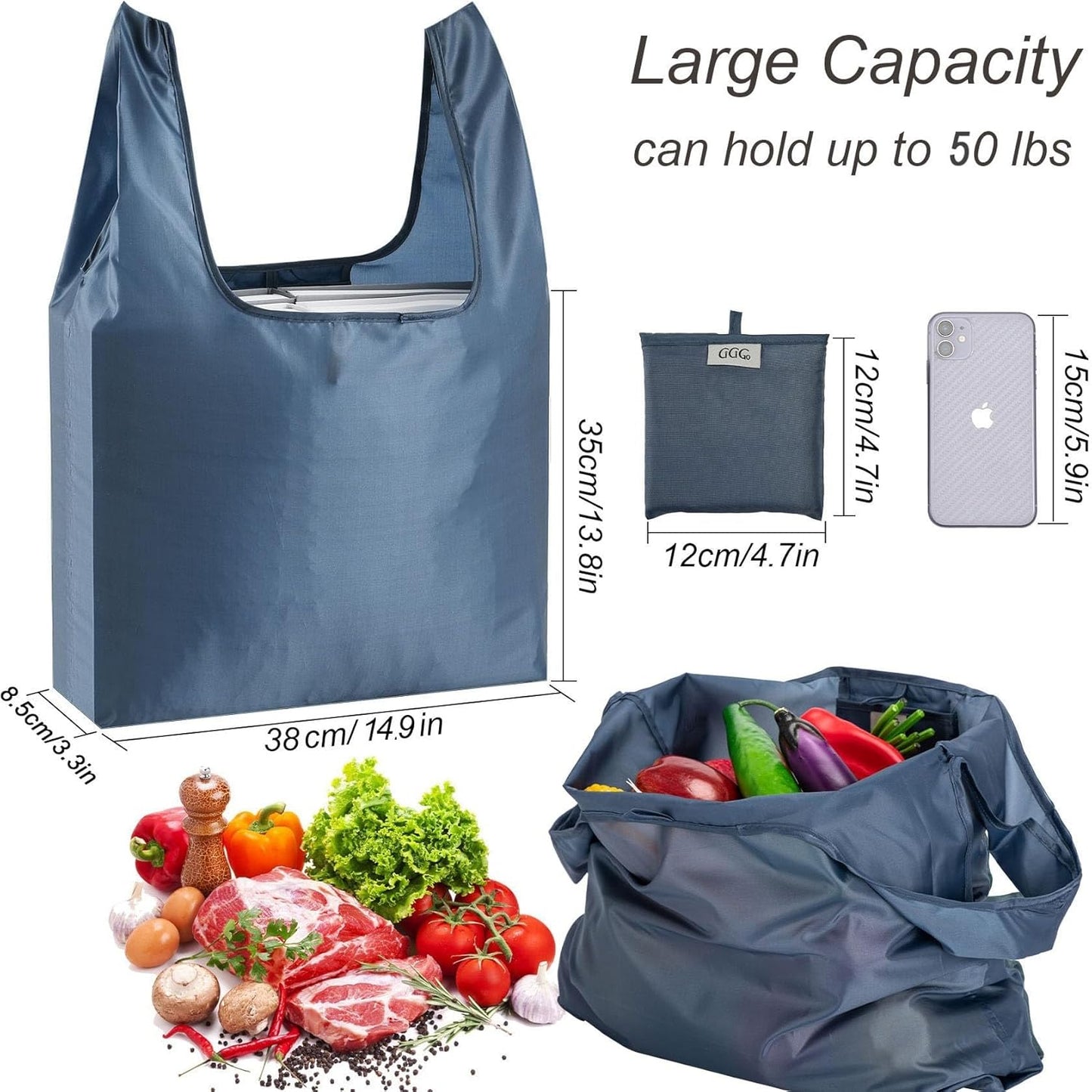 Purilite Select™ Reusable Grocery Bags – Heavy-Duty, Foldable, and Machine Washable (6-Pack