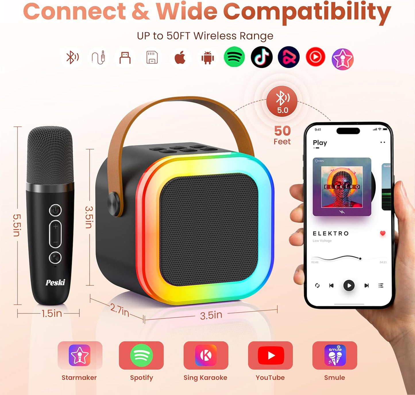 Karaoke Machine for Kids Adults, Portable Bluetooth Mini Karaoke Microphone Singing Speaker Karaoke Player with 2 Wireless Mic Toys for All Smartphones,Birthday, Family,Home Party (Purple)