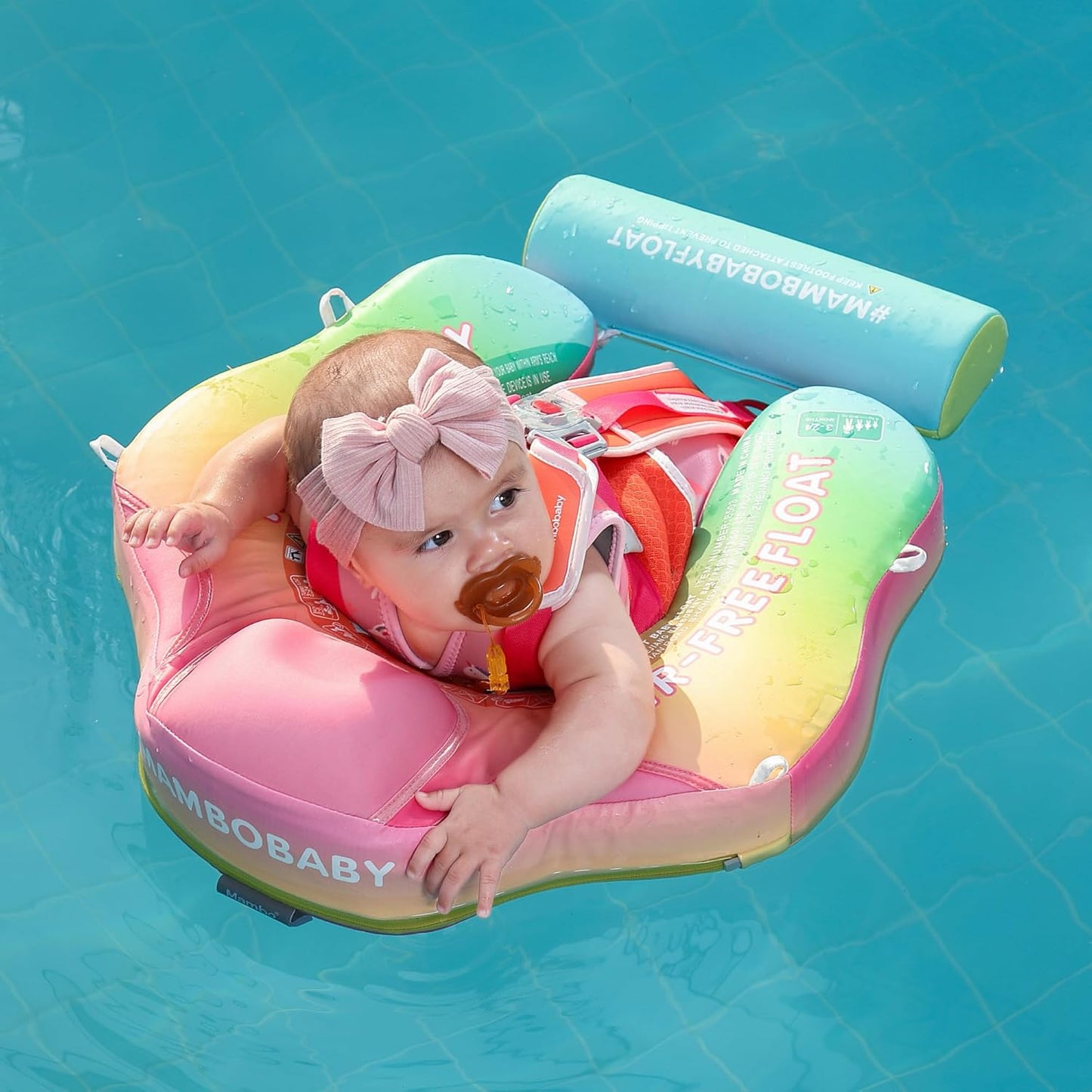 Mambobaby Baby Swim Float with Canopy, Non-Inflatable Solid Baby Float, Upgrade Soft Skin-Friendly Material Infant Swim Float