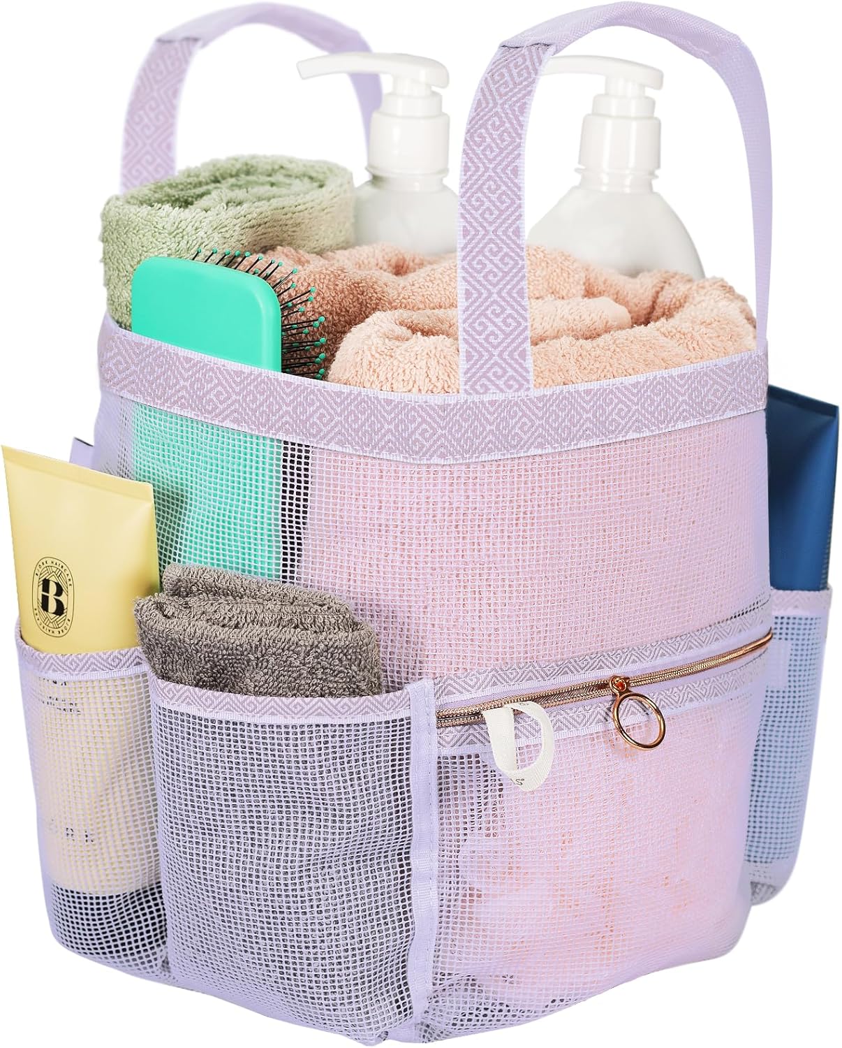 Mesh Shower Caddy Portable 10.2x9.9'' Shower Bag with Zipper & 2 Pockets. Shower Tote Ideal for Gym, Travel, Camp, Beach, for Sunscreen, Dorm & College Essentials (Black)
