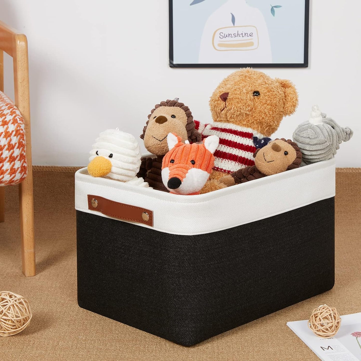 DULLEMELO Storage Baskets for Shelves, Fabric Collapsible Rectangular Storage Bins for Shelves, Closets, Nursery, Home, Office, Empty Gift Baskets (White&Teal)