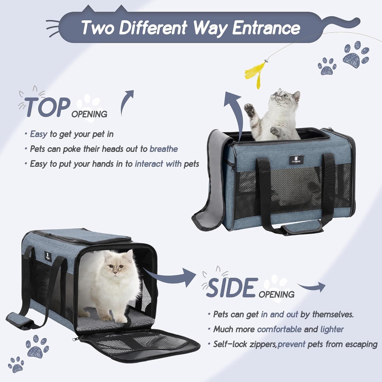 X-ZONE PET Cat Carrier Dog Carrier Pet Carrier for Small Medium Cats Dogs Puppies of 15 Lbs,Airline Approved Soft Sided Pet Travel Carrier,Dog Carriers for Small Dogs - Black Grey Purple Blue Brown