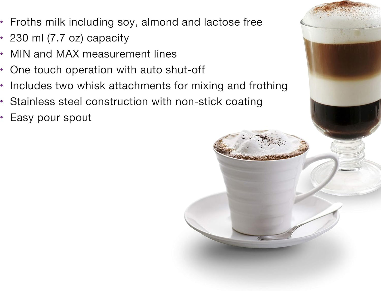 Salton Stainless Steel Milk Frother - Froth, Warm & Foam Milk for Coffees & Lattes