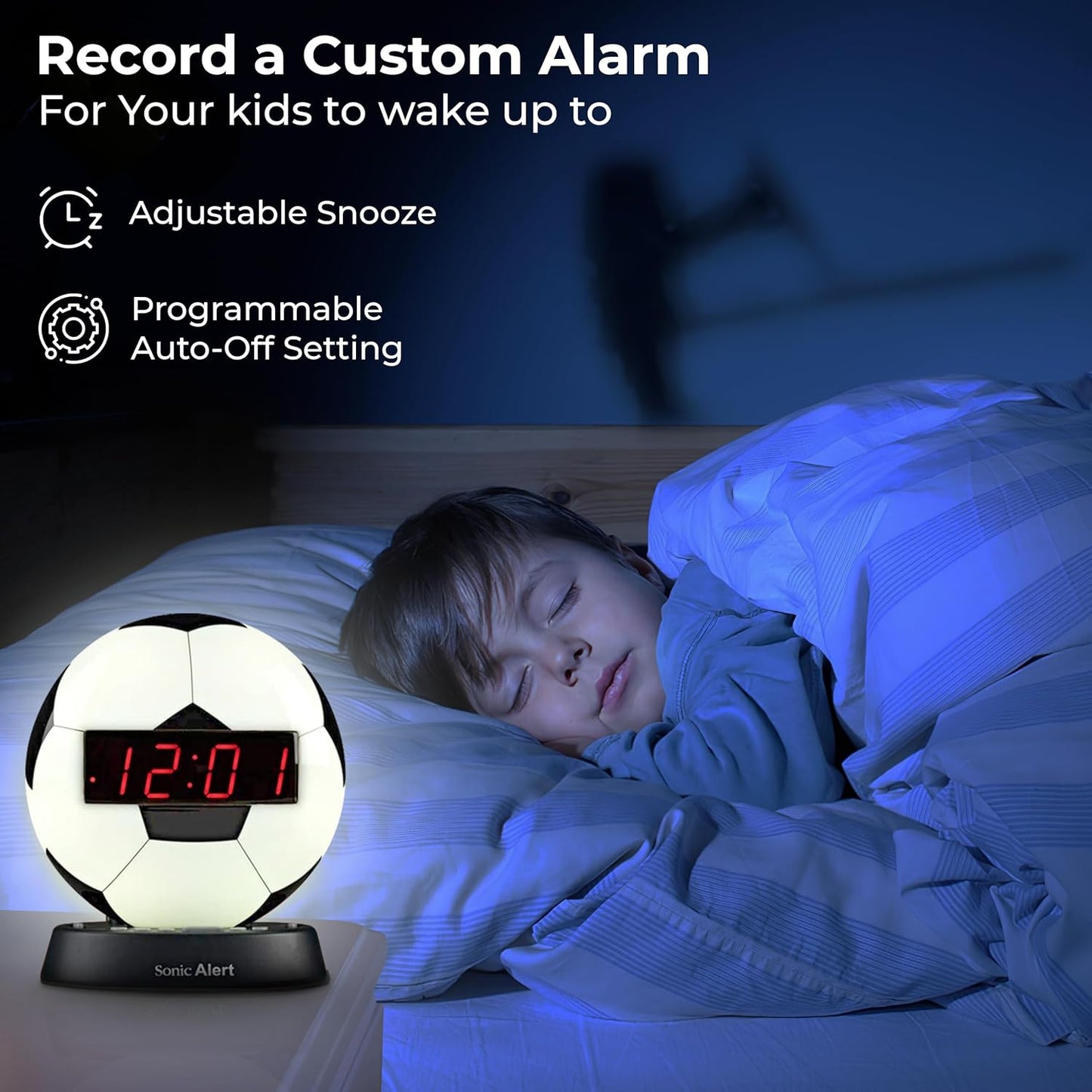 Sonic Alert Baseball Alarm Clock Nightlight for Heavy Sleepers - Loud & Compact Alarm Clock for Bedroom - Battery Backup & Full Range Dimmer - Easy to Set Digital Alarm Clock for Kids - AUX Connection