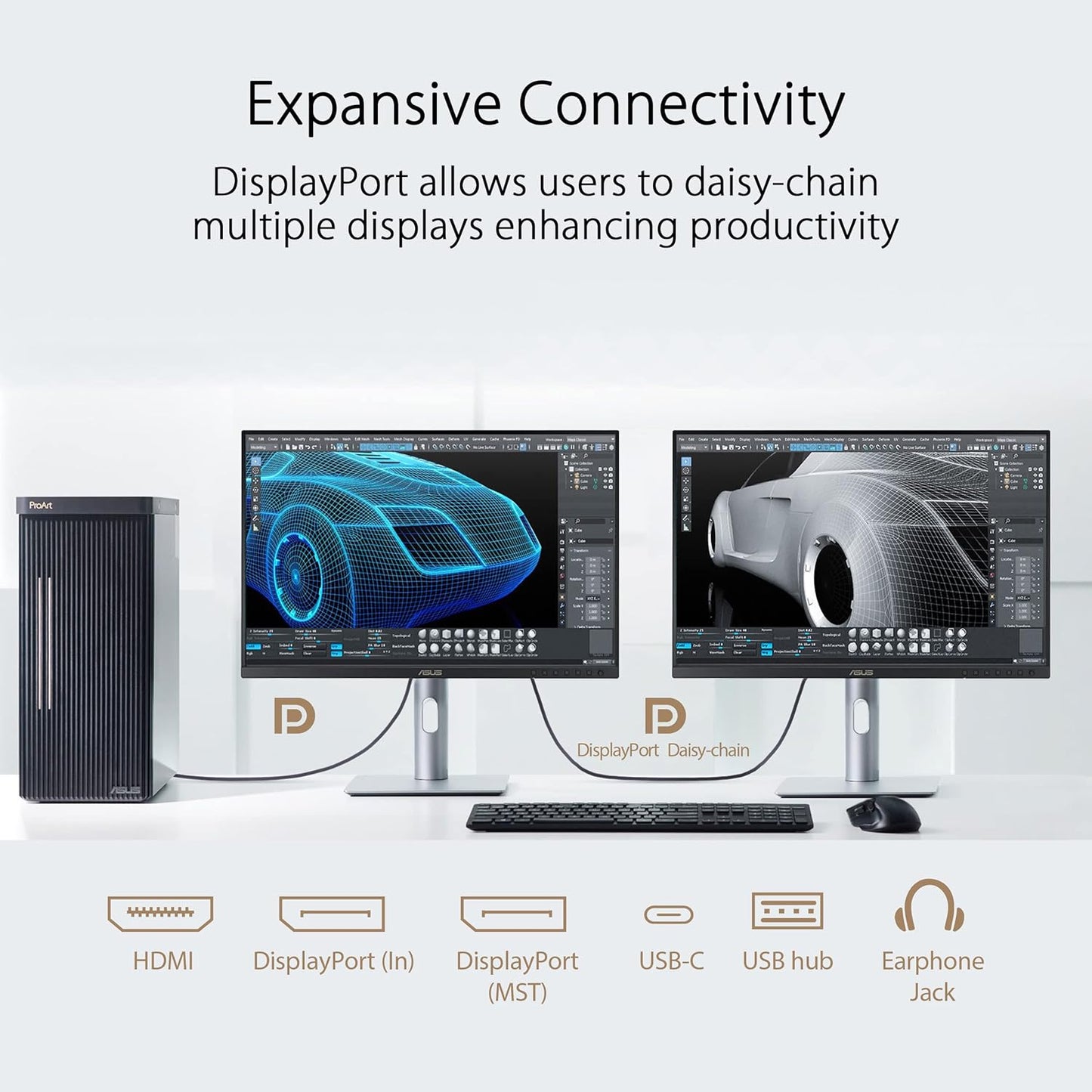 ASUS ProArt Display 27" Monitor PA278CV - WQHD (2560 x 1440), IPS, 100% sRGB, 100% Rec. 709, ΔE < 2, Calman Verified, USB Hub, USB-C, DisplayPort Daisy-Chaining, HDMI, Eye Care, Height Adjustable , BLACK/SLIVER