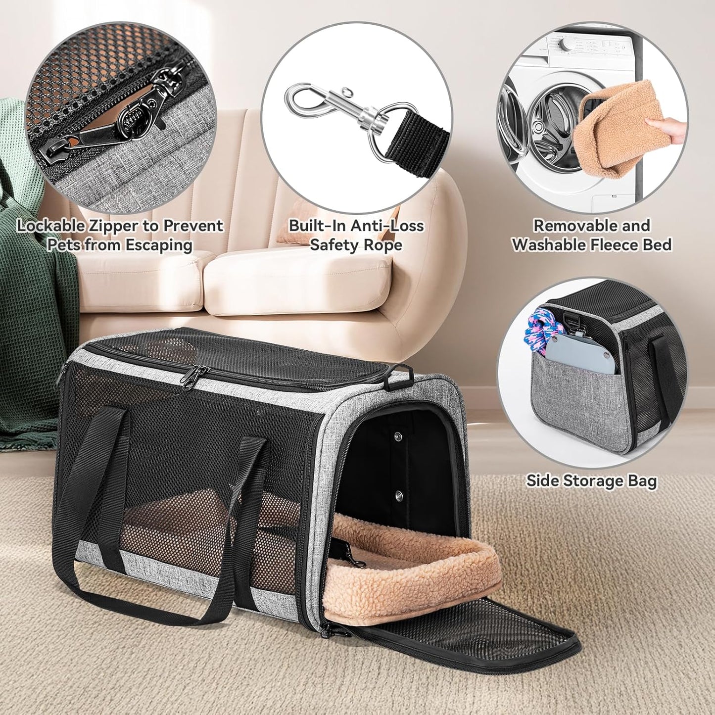 Petsfit Pet Carrier Airline Approved, Soft-Sided Cat Carrier with Patented Car Buckle, Lightweight and Collapsible with Adjustable Shoulder Strap, Soft Cushion,Green