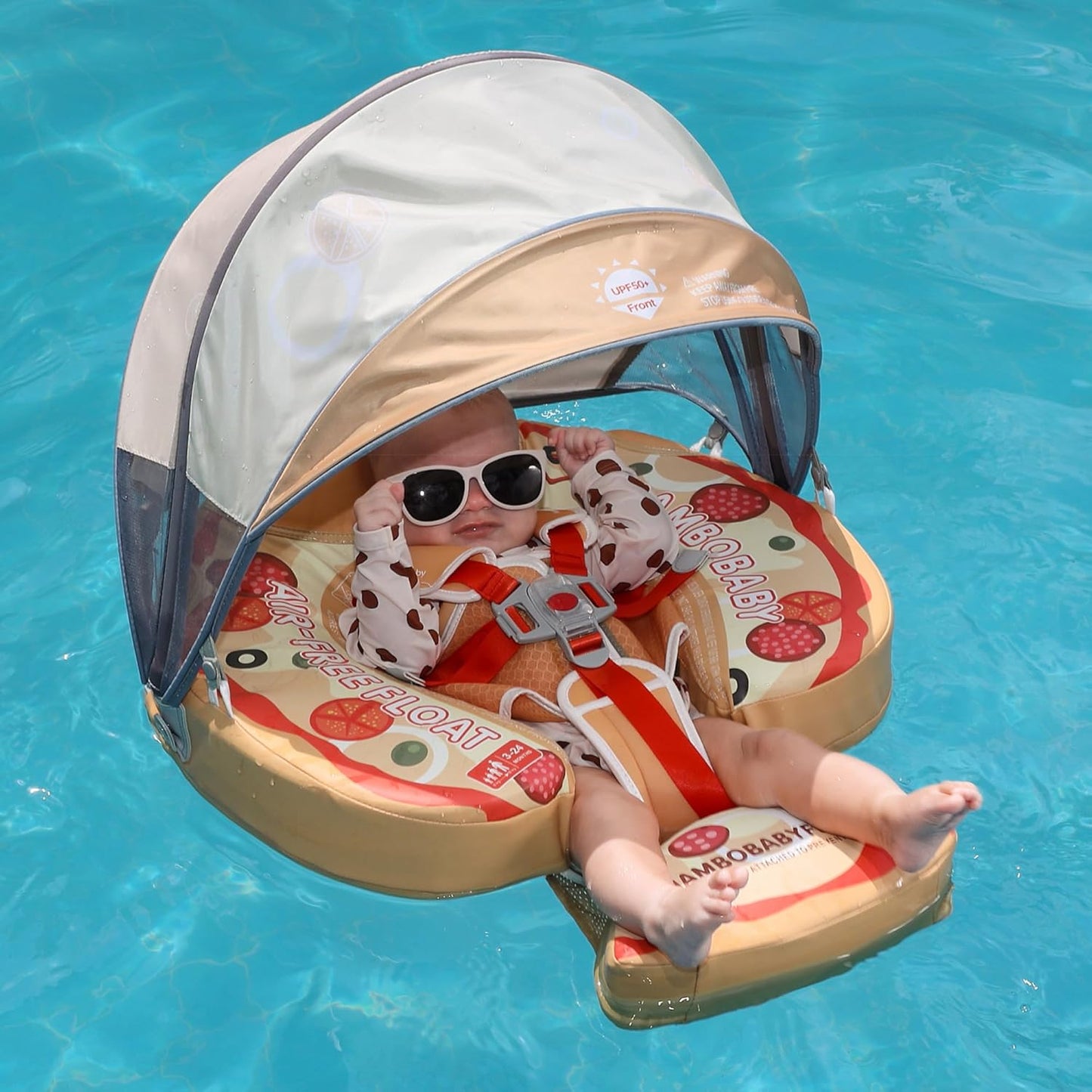 Mambobaby Baby Swim Float with Canopy, Non-Inflatable Solid Baby Float, Upgrade Soft Skin-Friendly Material Infant Swim Float