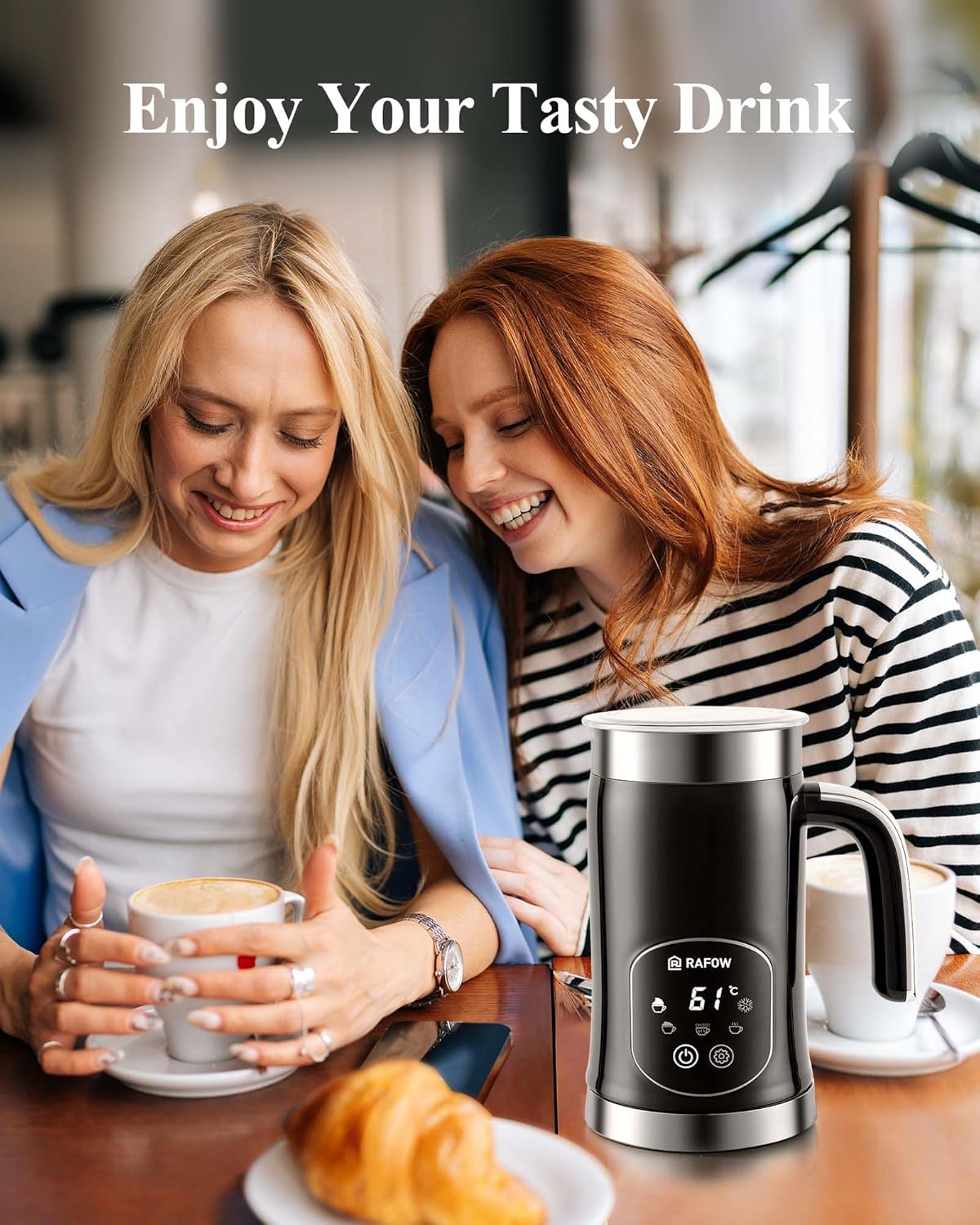Milk Frother Electric Steamer: 4-in-1 Automatic Magnetic Foamer with Hot Foam Cold Froth for Cappuccino Latte Matcha - 250ml Large Capacity Milk Warmer Chocolate Heater Stainless Steel