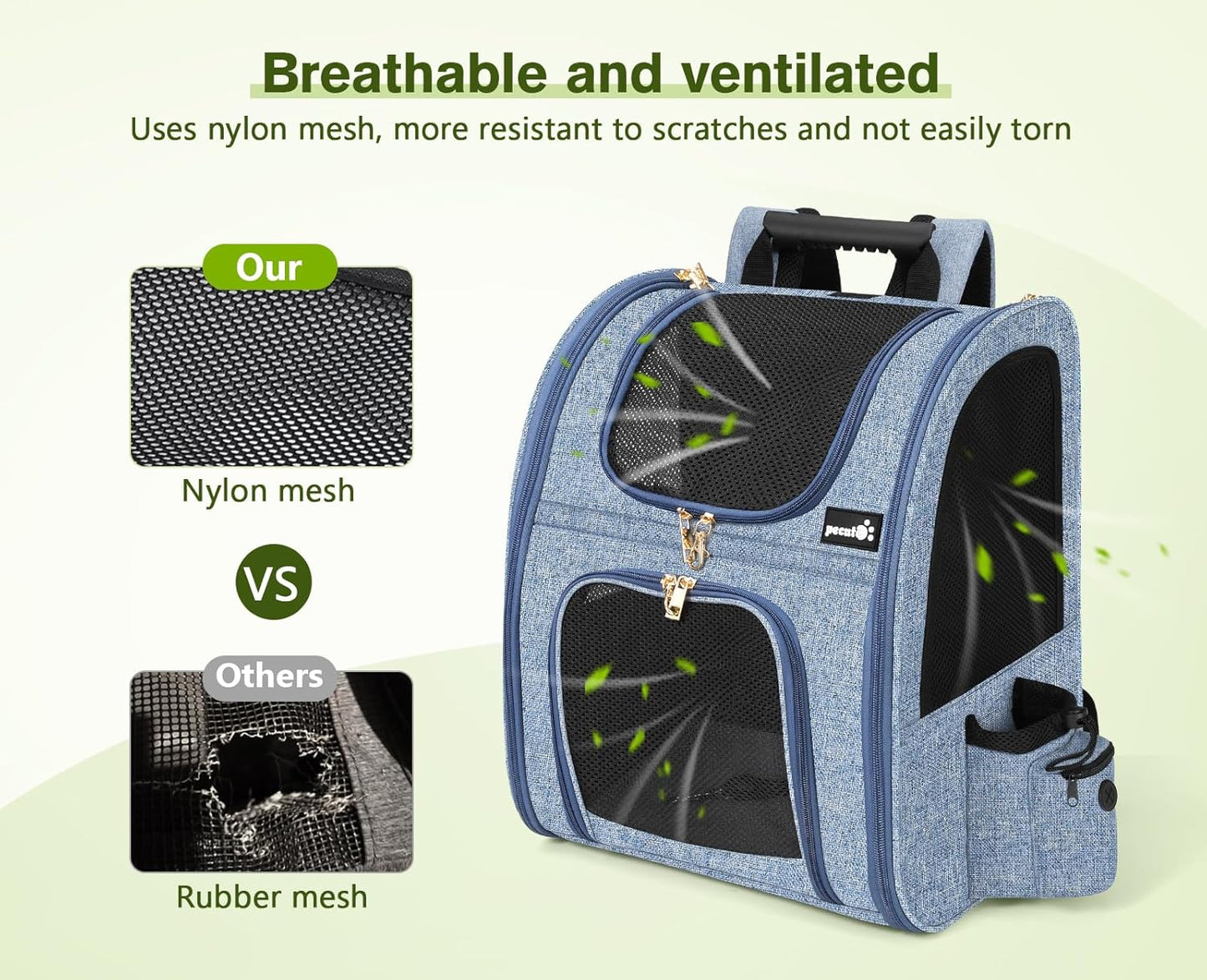 Pecute Cat Backpack with Breathable Mesh, Dog Backpack Carrier with Multi-Pockets for Cats Puppies, Pet Backpack Carrier for Travel Hiking Camping Outdoor (Gray)