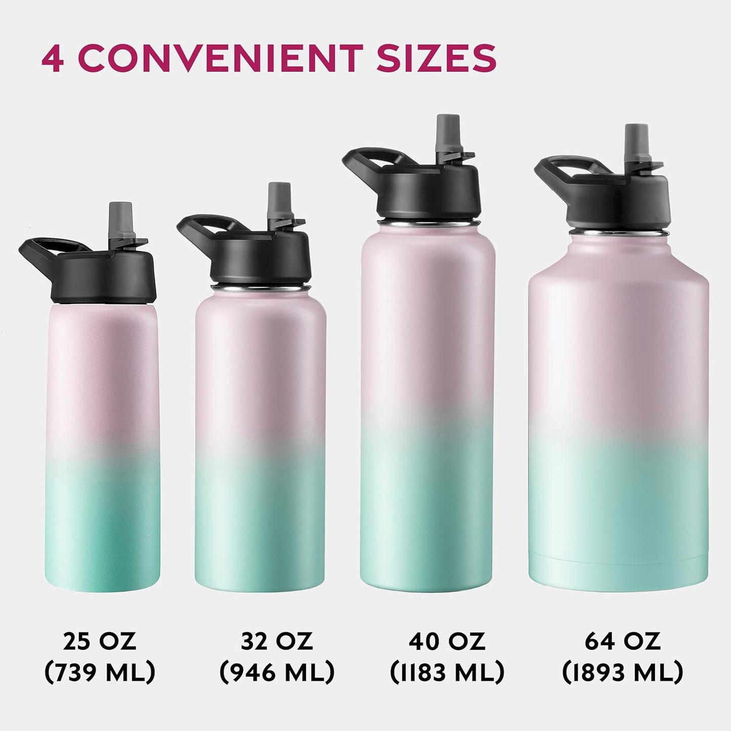 FineDine Water Bottle - Stainless Steel Insulated Water Bottle with Straw Lid, Flip Lid & Wide-Mouth Cap - Keeps Hot and Cold - 25 Oz / 739ml - Pure Pearly White