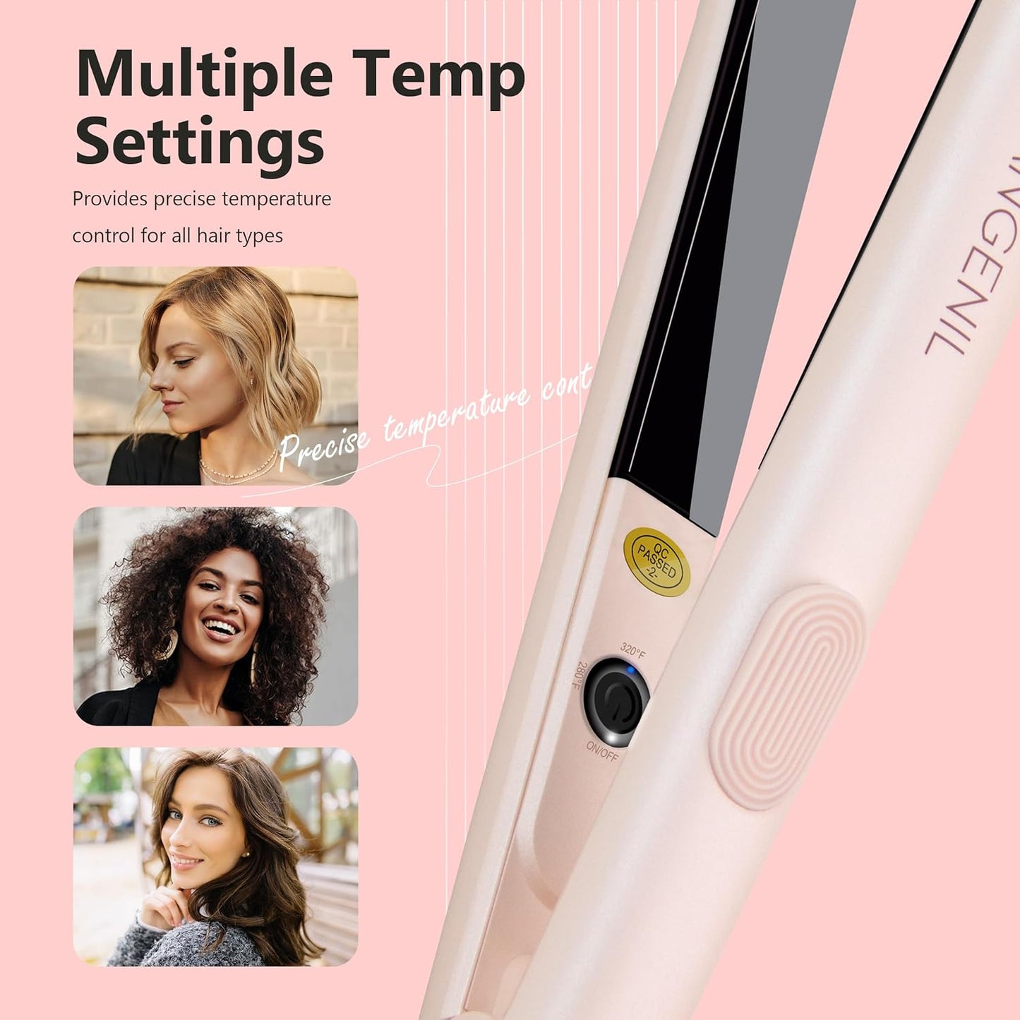 ANGENIL Pro Titanium Flat Iron Hair Straightener, Dual Voltage Straightening and Curling Iron in One, 15s Fast Heating, Negative Ion Round Pink Hair Straightener with Heat Resistant Silicone Mat Pad