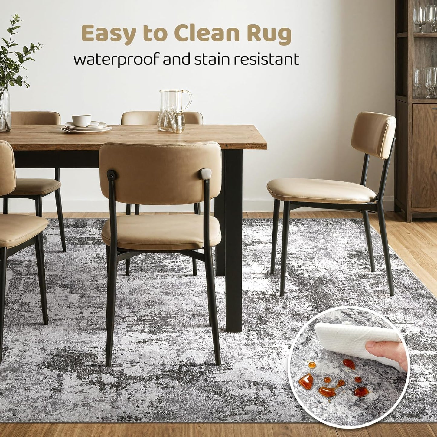 6x9 Area Rugs Living Room: Large Washable Abstract Modern Soft Rug Stain Resistant Indoor Floor Non Slip Accent Carpet for Bedroom Nursery Playroom Dining Room Office Dorm Home Decor- Gray Gold
