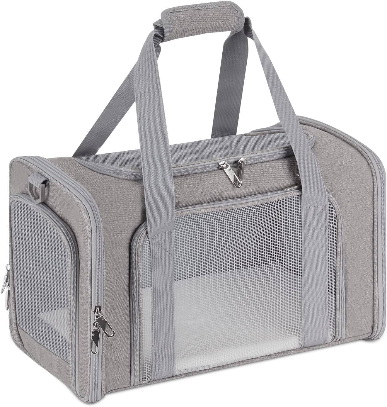ORYEDA Cat Carrier Bag, Dog Travel Carriers, Airline Approved Soft-Sided Pet Carrier for Small Medium Cats and Small Dogs, Portable Carrier with 4 Open Doors and 3 Mesh Windows, Grey, Collapsible