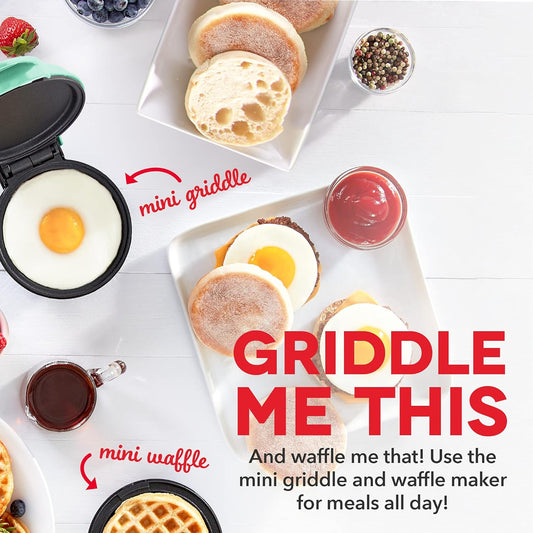 DASH Mini Maker Waffle Maker + Griddle, 2-Pack Griddle + Waffle Iron - Aqua - PuriLite