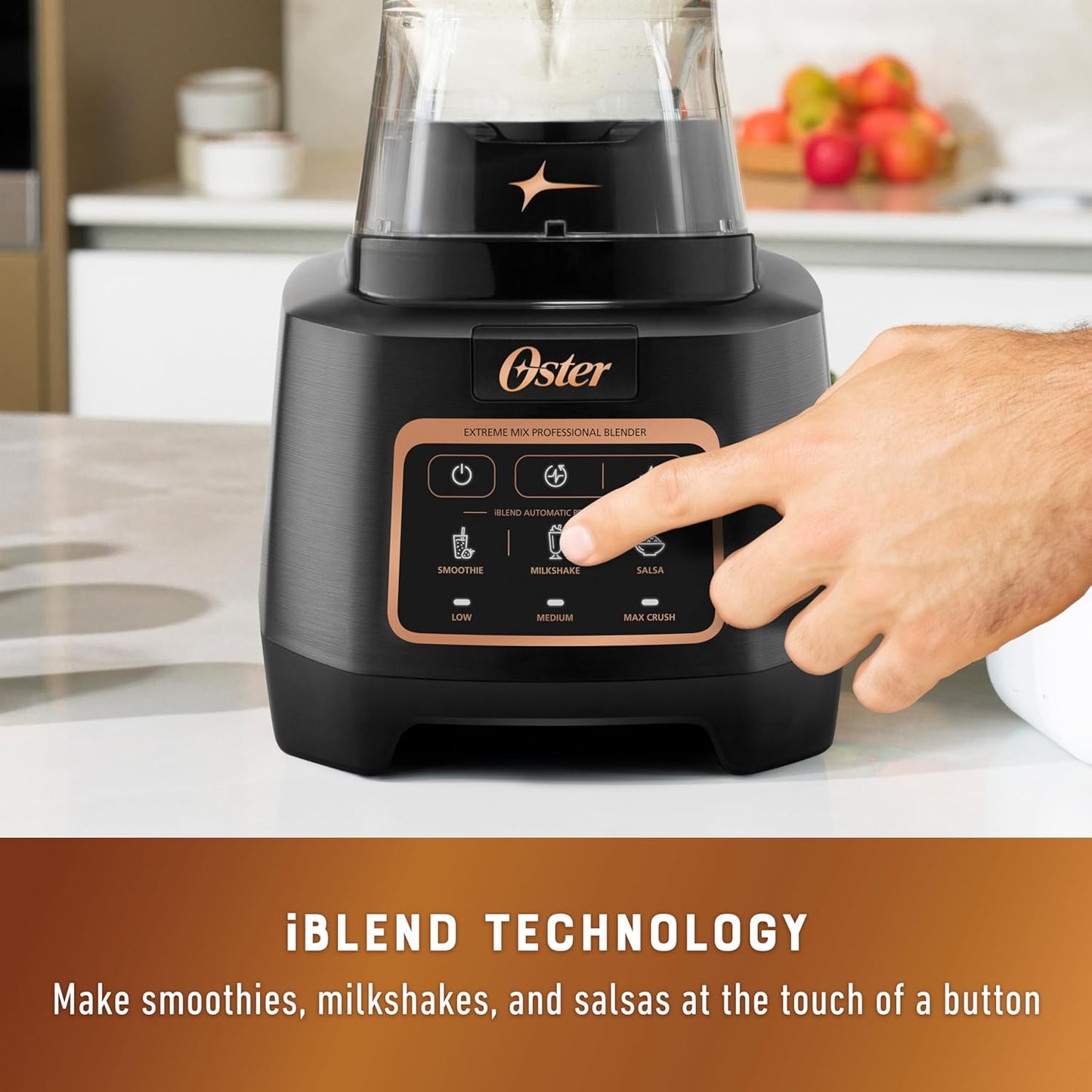 Oster Extreme Mix Professional Blender, 1500W, 10-Point Titanium Blades w/Reversable Blending Tech for Turbocharged Chopping & Pulverizing, Single-Touch Auto Programs, 64oz Dishwasher-Safe Pitcher