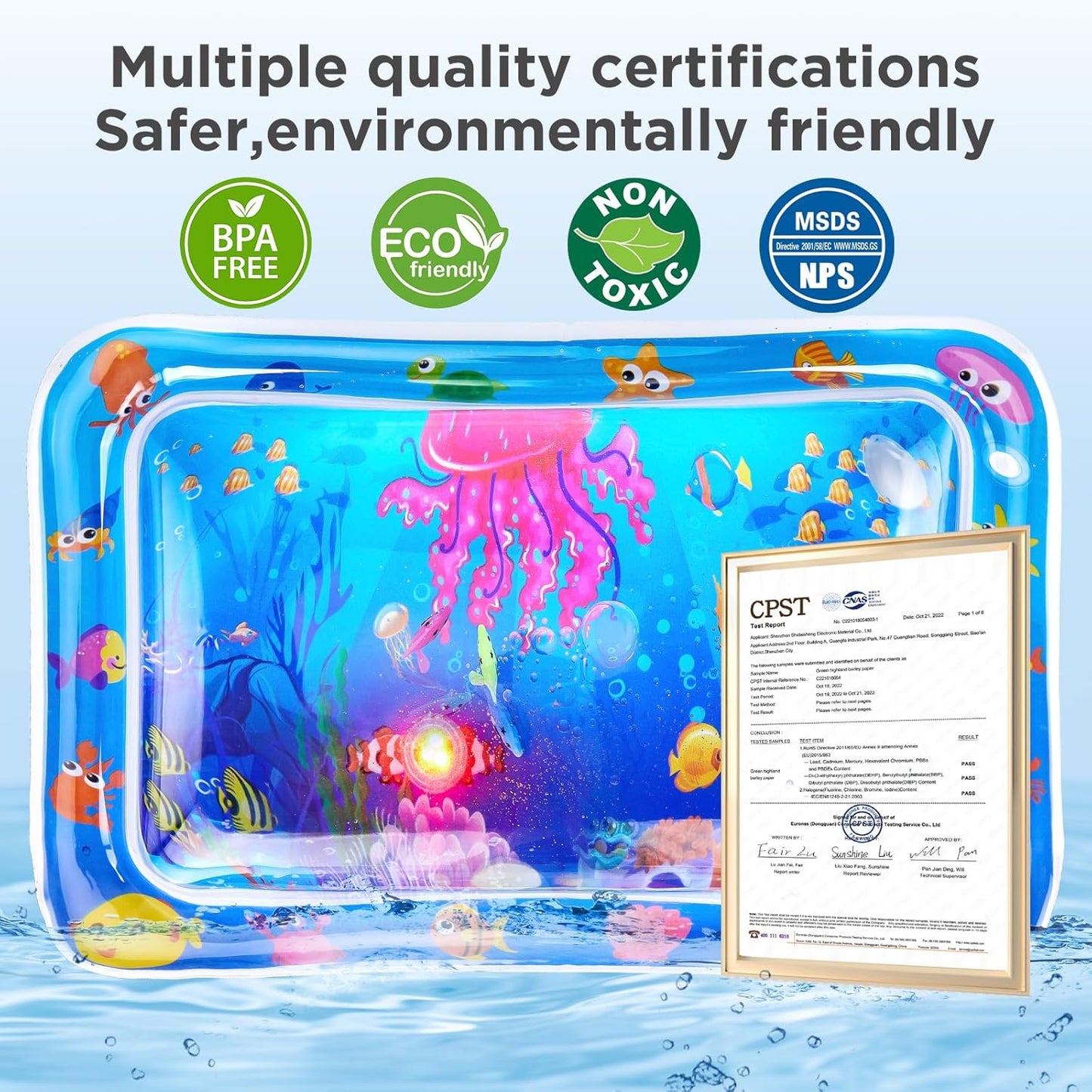 FATBEE New Thickened Cat Water Mat with Light,Anti-Scratch Water Sensor Play Mat,Water Sensor Play Mat for Cats, Cool Comfort Water Sensor Pad