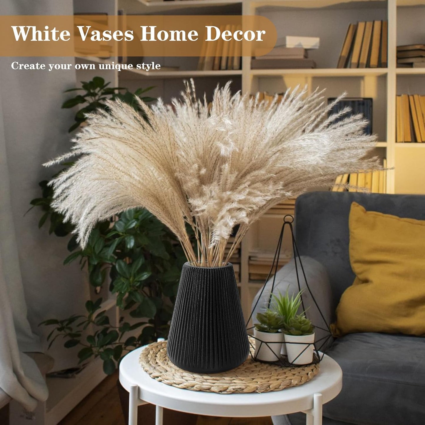 White Ceramic Vase, GUKJOB Small Cute Flower Vase for Pampas Grass, Home, Living Room, Dining Table, Farmhouse, Office Decor, Bedroom, Table, and Kitchen Shelf (White)