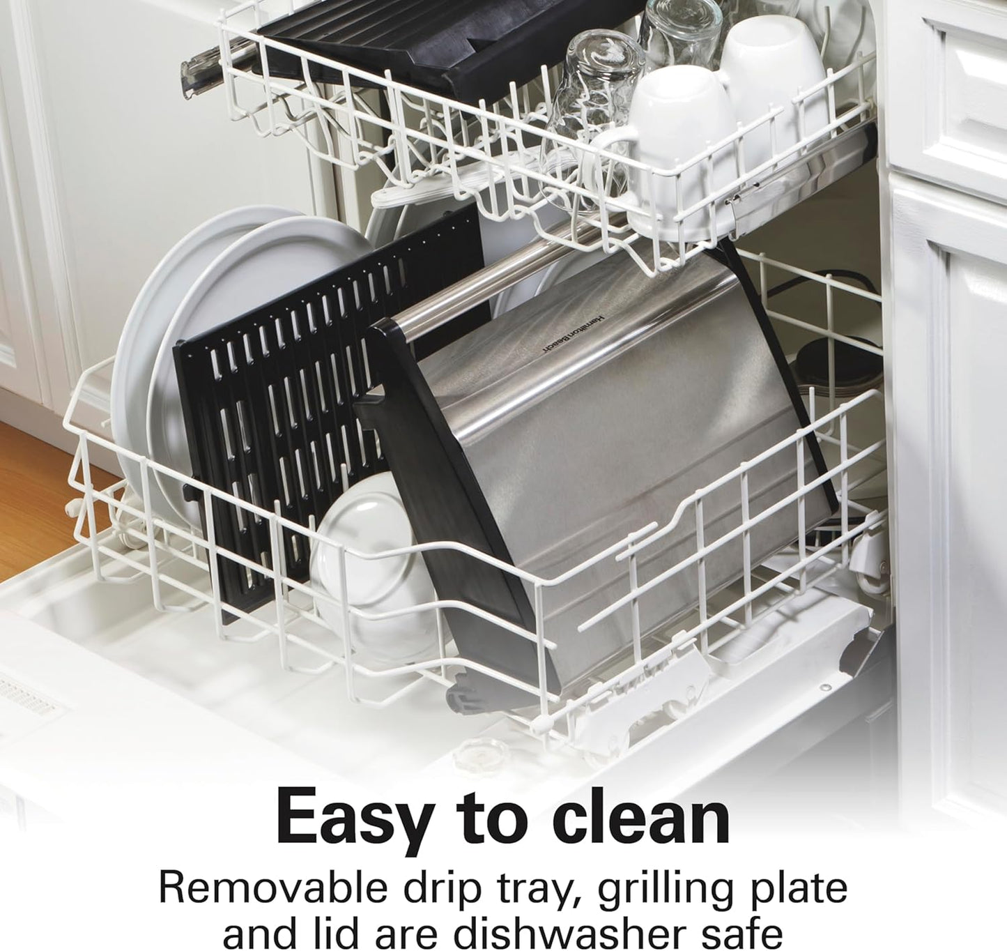 Hamilton Beach Electric Indoor Searing Grill Removable Easy-To-Clean Nonstick Plate, 6-Serving, Extra-Large Drip Tray, Stainless Steel (25360)