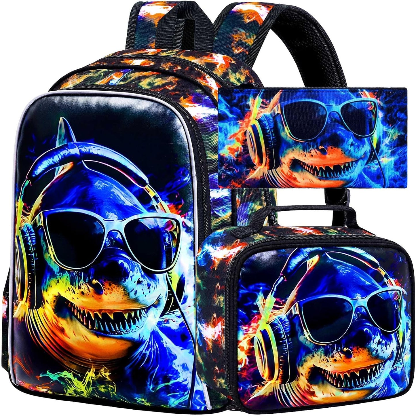 3pcs Backpack for Boys and Girls, 16” Kids Kindergarten Bookbag with Lunch Box, Cute Elementary Backpacks for Boy Girl