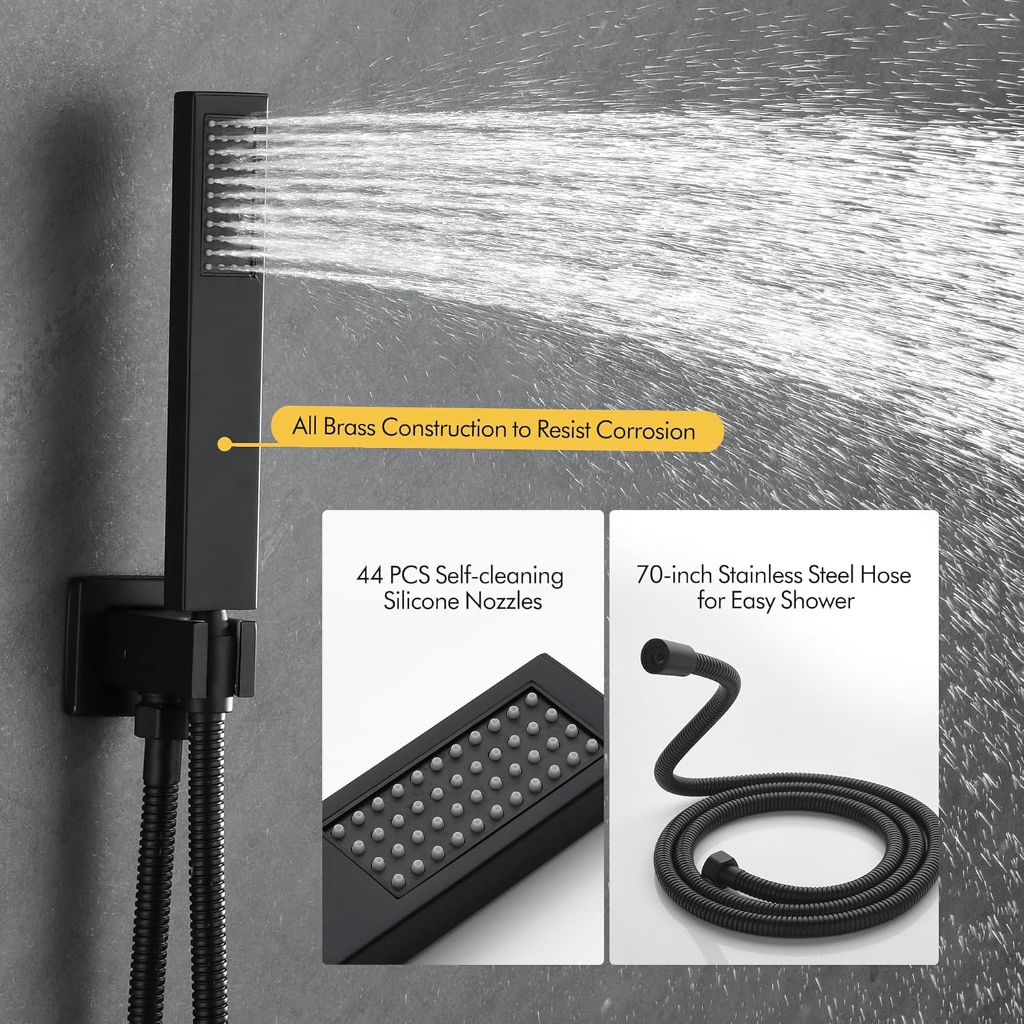 Fransiton Shower System Rain Shower System Set Ceiling Mounted, Rainfall Shower Head with Handheld, Bathroom Shower Kit (Valve Included) (8" - Wall Mount, Matte Black)