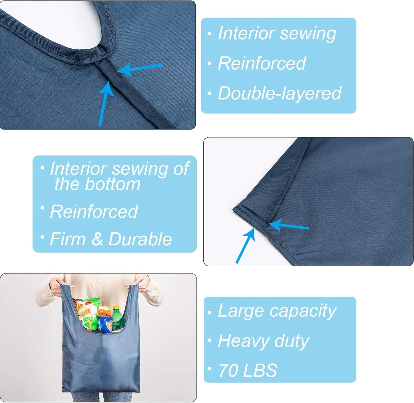 Purilite Select™ Reusable Grocery Bags – Heavy-Duty, Foldable, and Machine Washable (6-Pack
