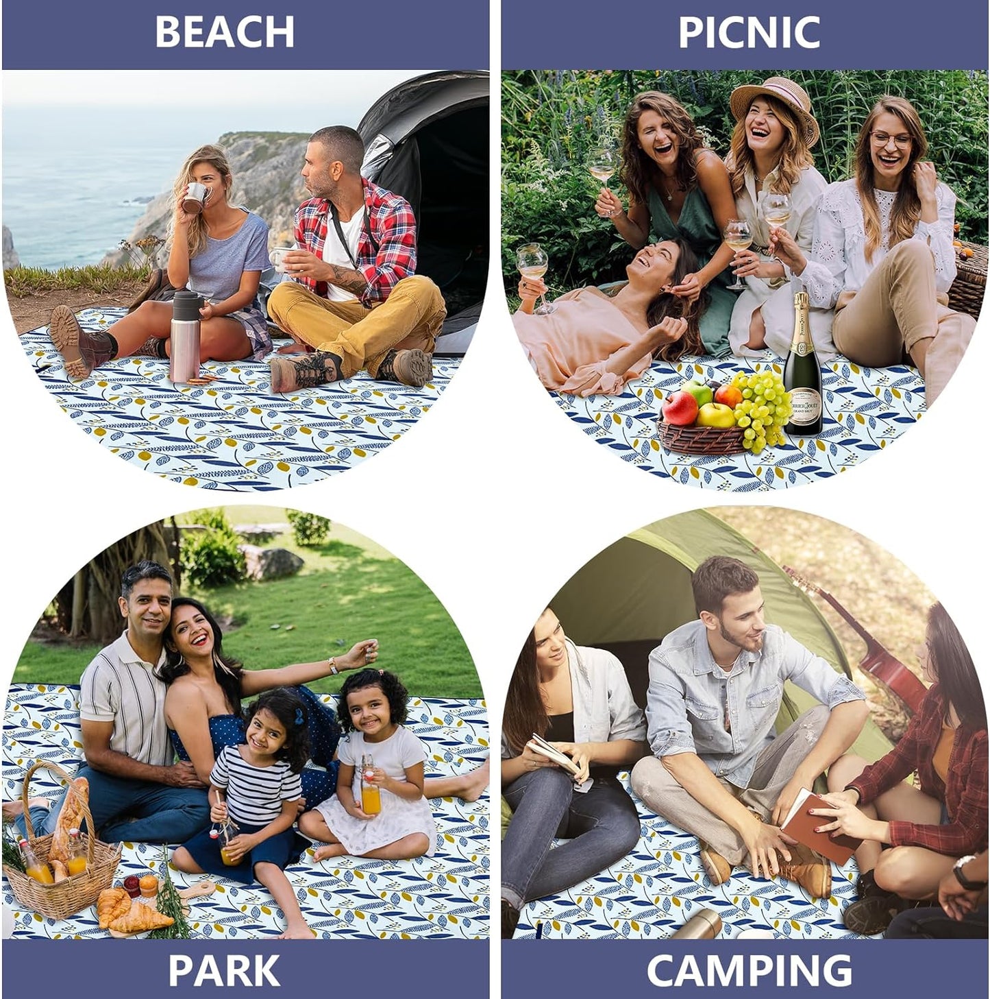 Habaylin Picnic Blanket Large, 79"X79" Waterproof Extra Large Beach Blanket, Foldable Picnic Blanket for Hiking, Party, Camping on Grass Sandproof Handy Picnic Mat