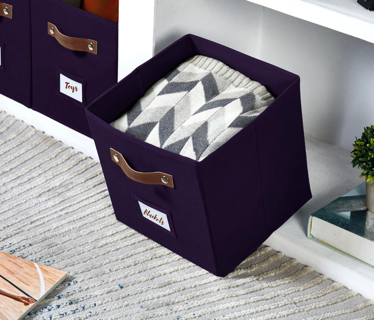 DECOMOMO Cube Storage Bin, Storage Cubes with Labels, Baskets for Shelves Kallax Linen Closet Organizers (Cube 10.5x11"/ 6pcs, Black)