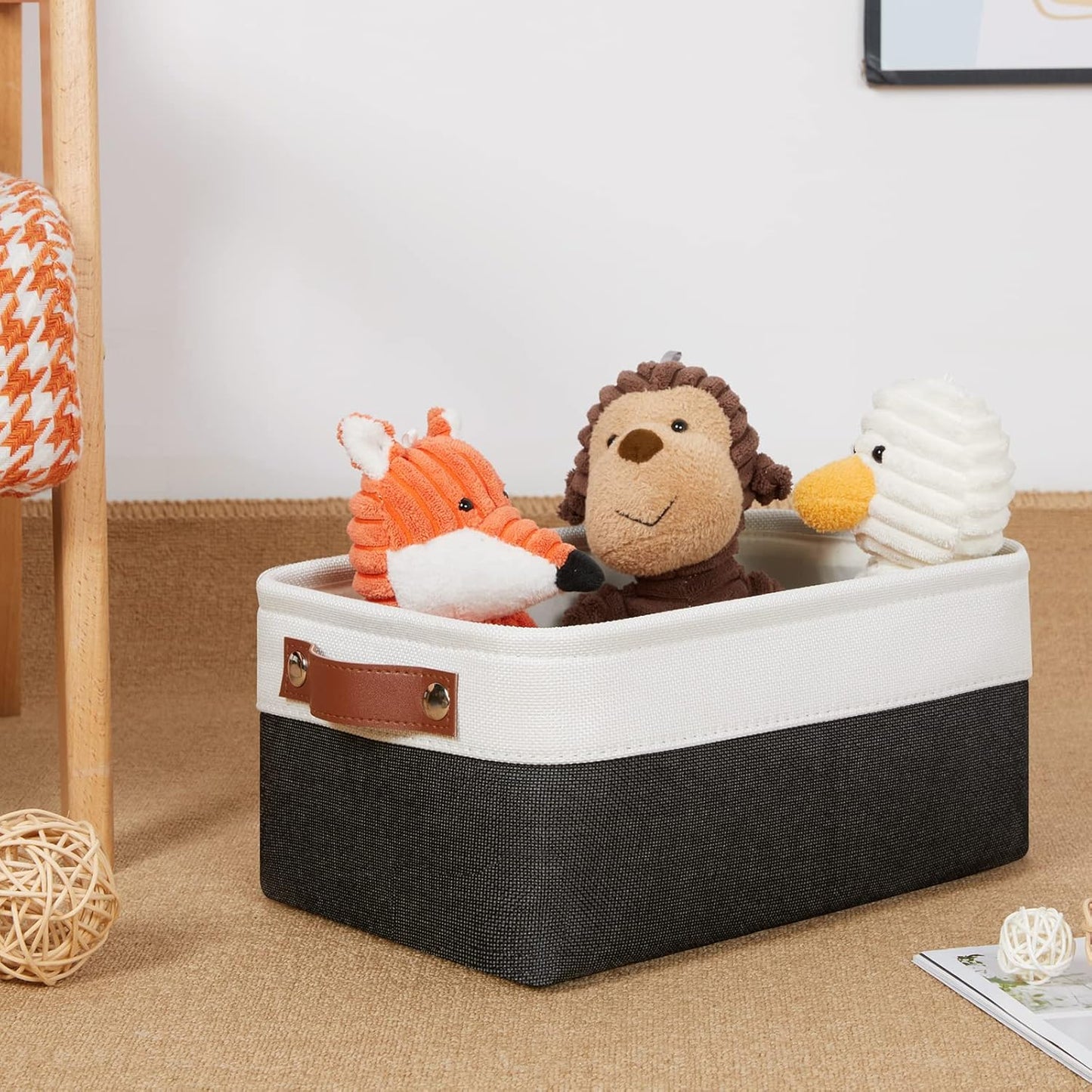 DULLEMELO Storage Baskets for Shelves, Fabric Collapsible Rectangular Storage Bins for Shelves, Closets, Nursery, Home, Office, Empty Gift Baskets (White&Teal)