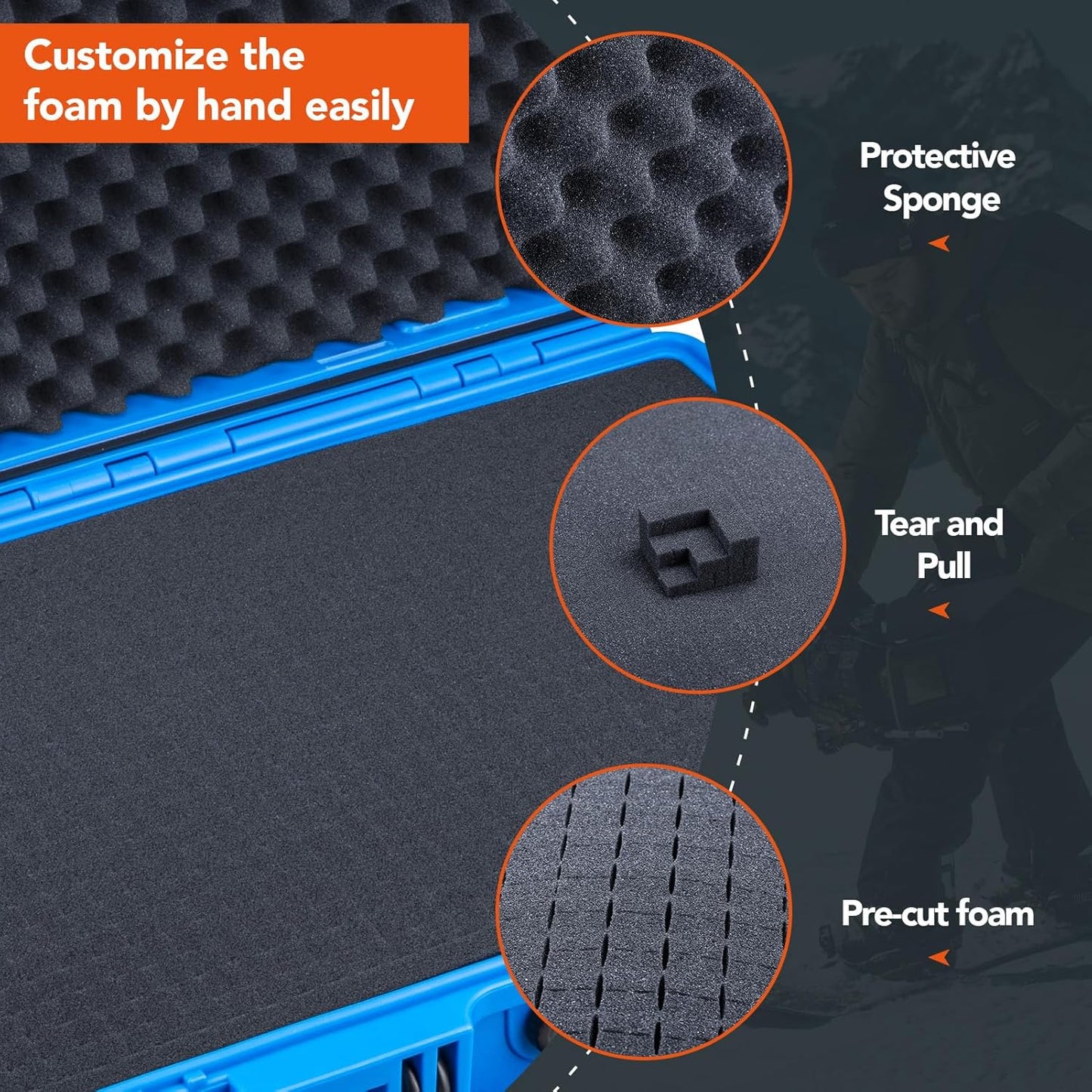 Lykus HC-4410 Waterproof Hard Case with Customizable Foam Insert, Interior Size 17.32x11.42x4.72 in, Suitable for up to 16" Laptop,Starlink Mini,Keyboard,Drill,Audio Mixer,mic,Flashlight,and More