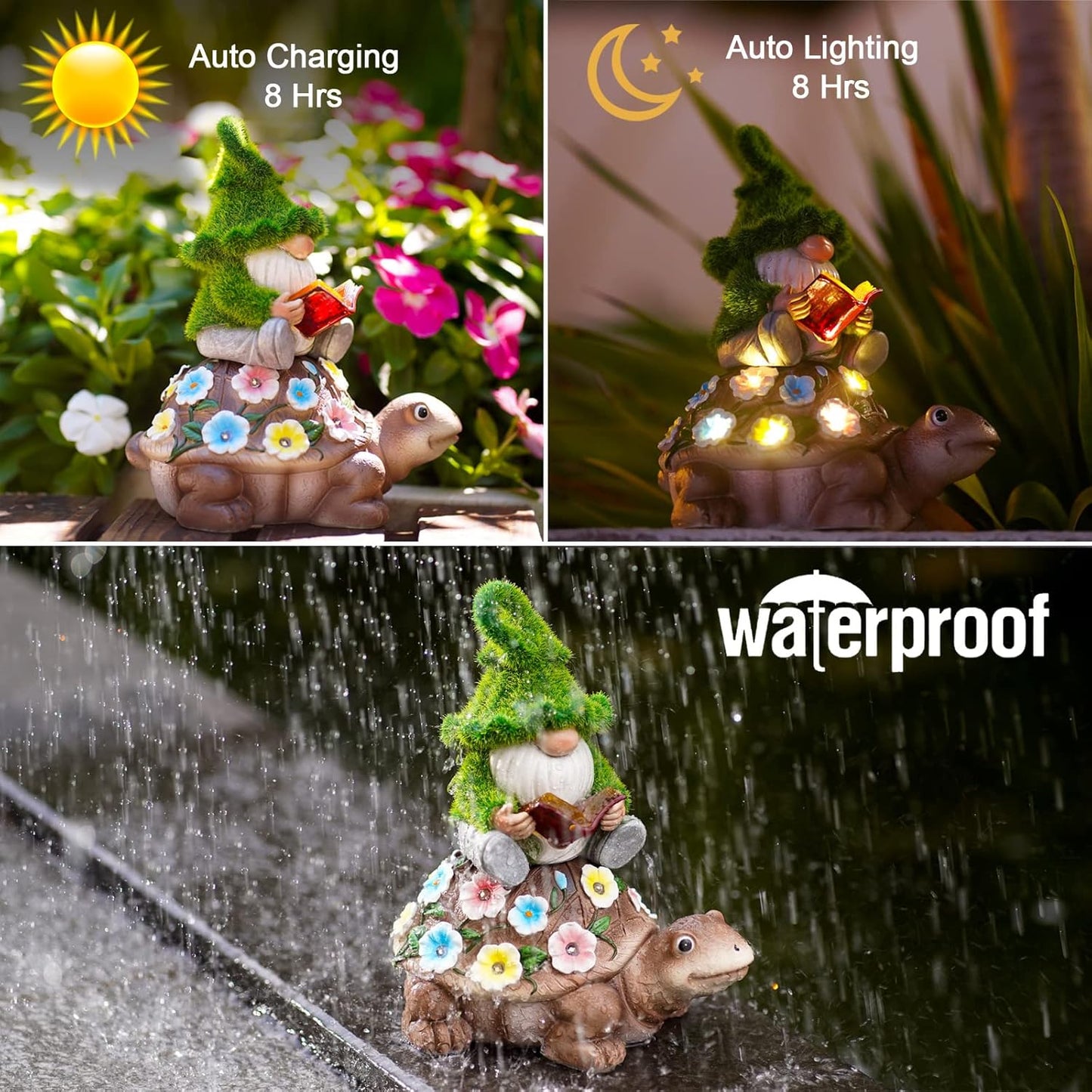 Nacome Solar Frog Riding Turtle for Garden Decor - Outdoor Statues for Patio,Yard,Balcony Ornament,Turtle Gifts for Women/Mom/Grandma,Mom's Best Gift