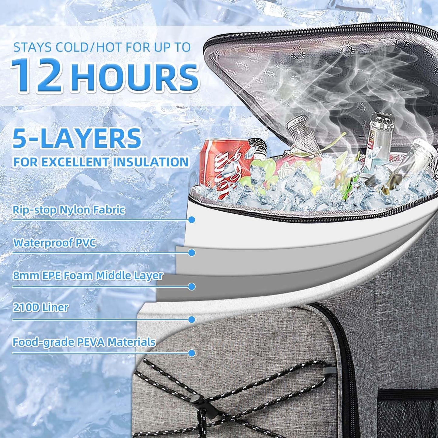 Bagtopia Camping Cooler Backpack 25 Cans, Leak Proof Insulated Thermal Bag, Beach Travel Picnic Lunch Backpack for Men Women