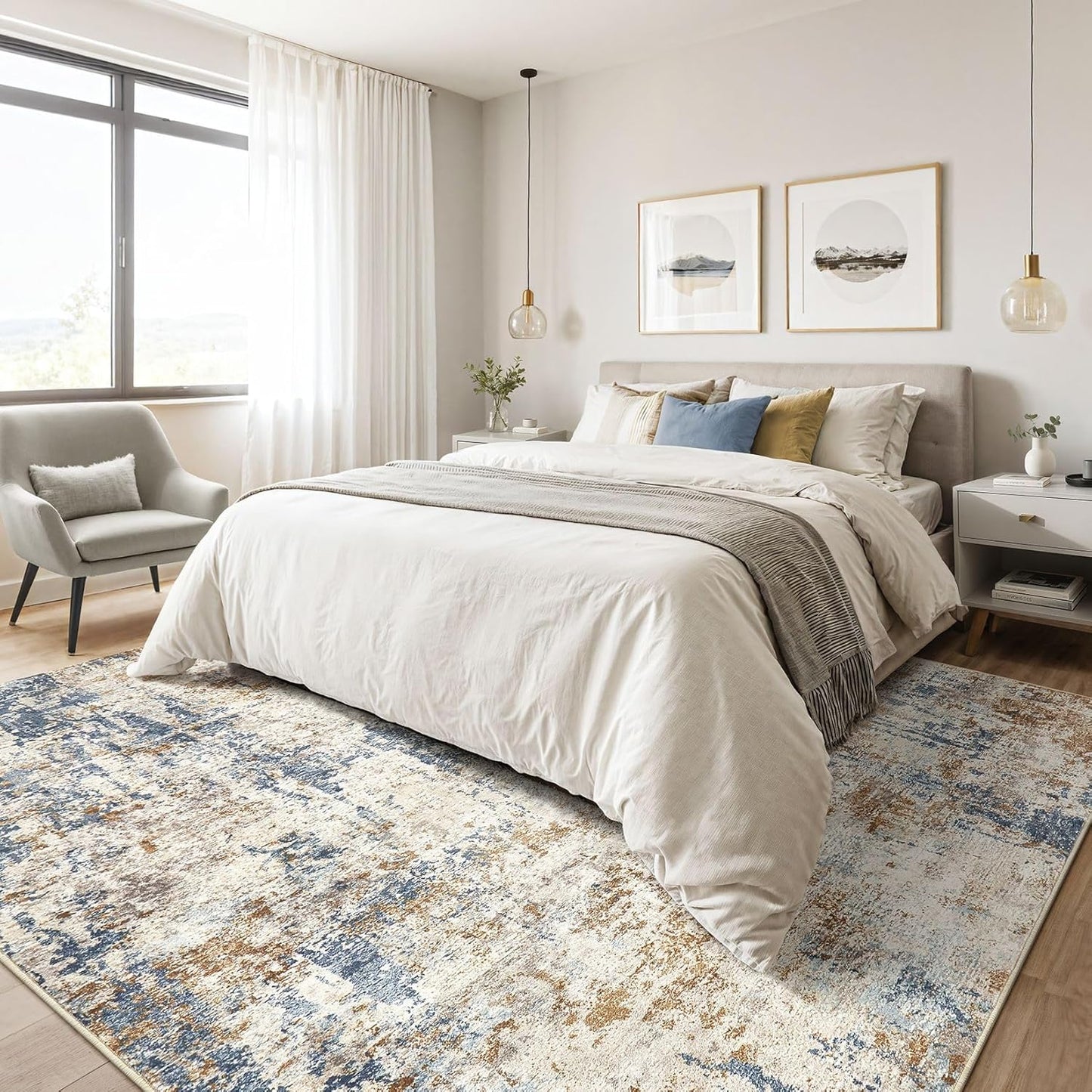 6x9 Area Rugs Living Room: Large Washable Abstract Modern Soft Rug Stain Resistant Indoor Floor Non Slip Accent Carpet for Bedroom Nursery Playroom Dining Room Office Dorm Home Decor- Gray Gold