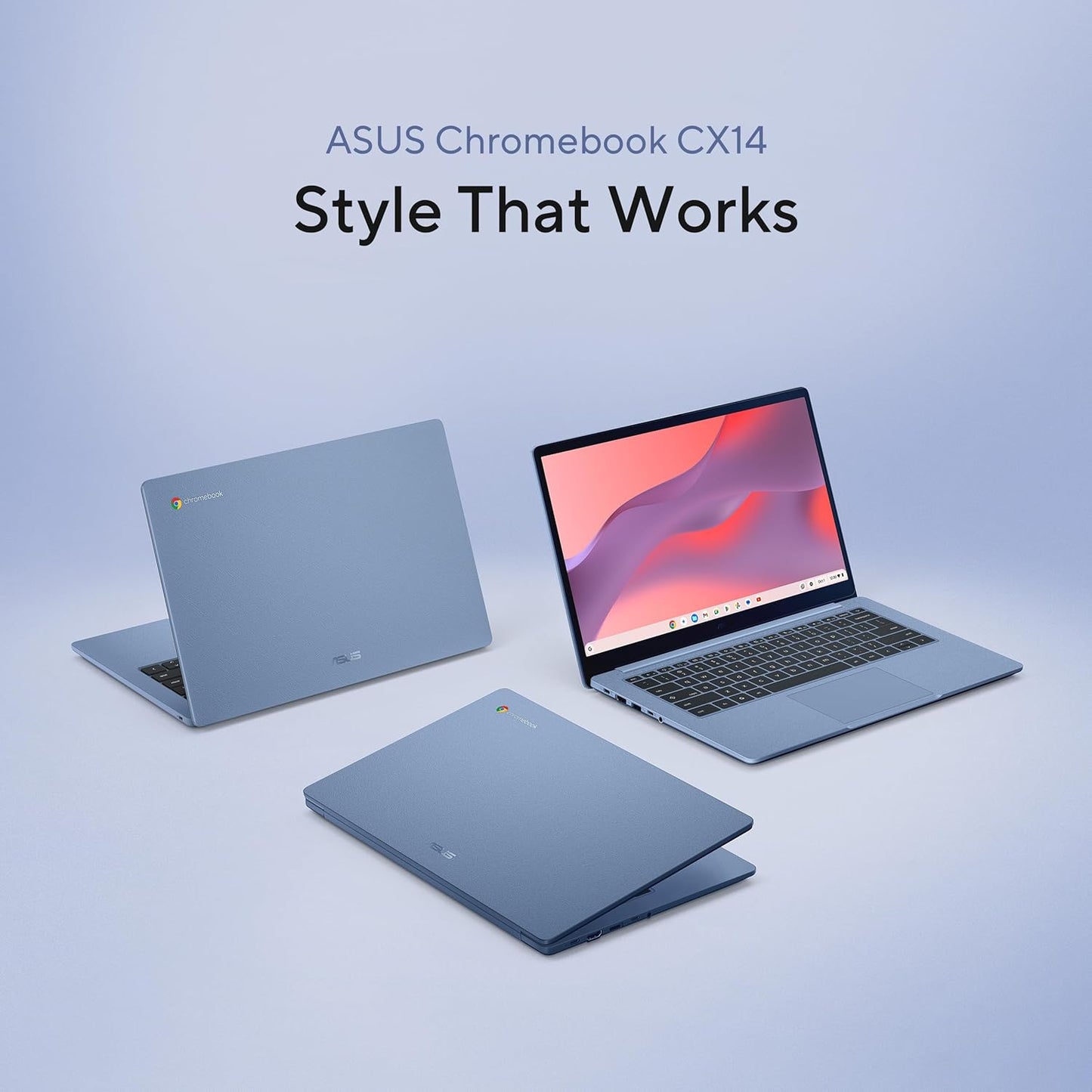 ASUS Chromebook CX14 Laptop, 14" Full HD NanoEdge Display, Intel Celeron N4500 Processor, 64GB eMMC, 4GB RAM, ChromeOS, Fabric Blue, CX1405CKA-AS01-CB