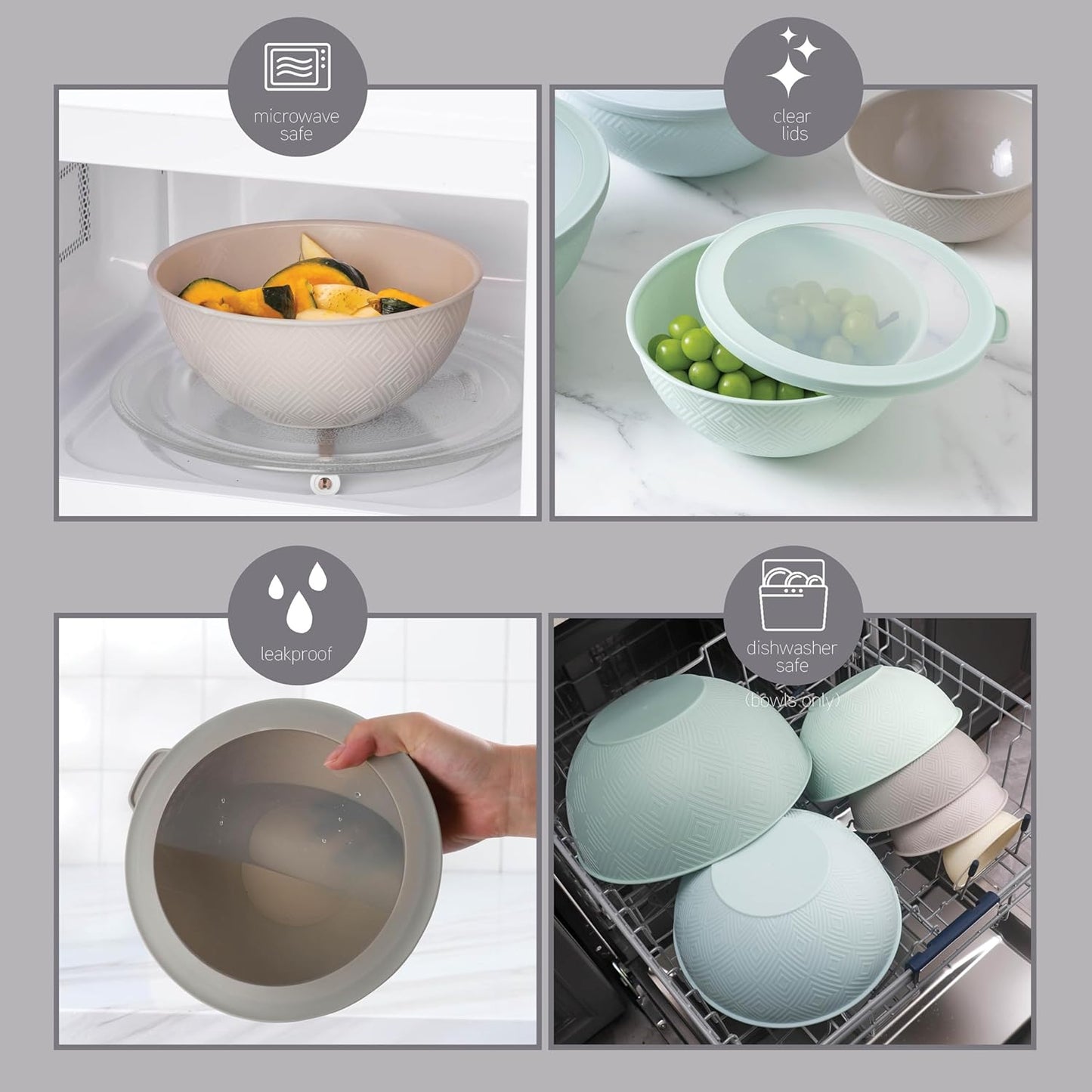 COOK WITH COLOR Mixing Bowls with TPR Lids - 12 Piece Plastic Nesting Bowls Set Includes 6 Prep Bowls and 6 Lids, Microwave Safe Mixing Bowl Set (Mint)