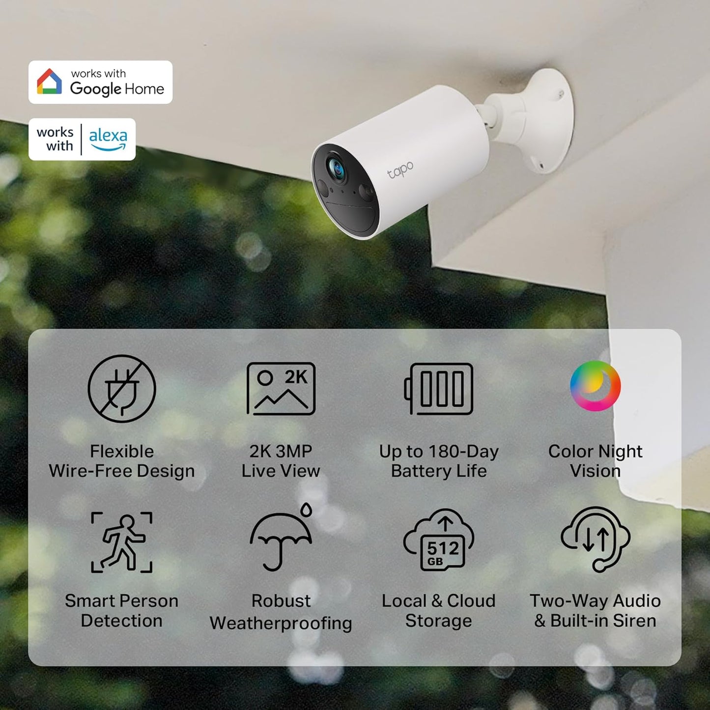 TP-Link Tapo SolarCam 2K, Outdoor Battery Camera w/Solar Panel Base, Wireless Camera, 2K QHD, 150° Super-Wide FOV, Free Person/Vehicle/Pet Detection, SD/Cloud Storage, Starlight Color Night Vision