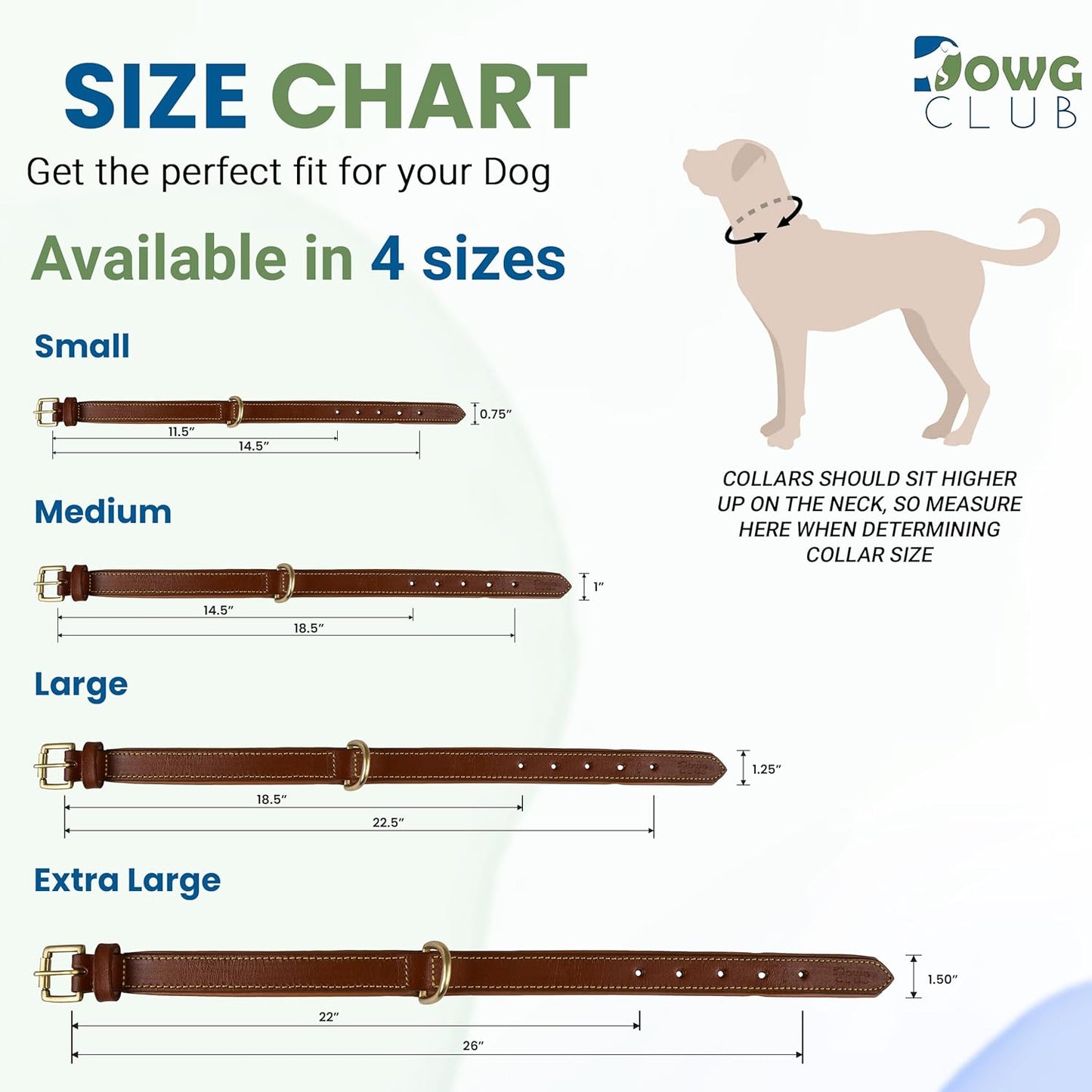 DowgClub | Genuine Leather Dog Collar | Full Grain, Heavy Duty | Comfortable, Strong | Best for Pups, Small, Medium & Large Breeds | Pink, Brown, Black, Tan