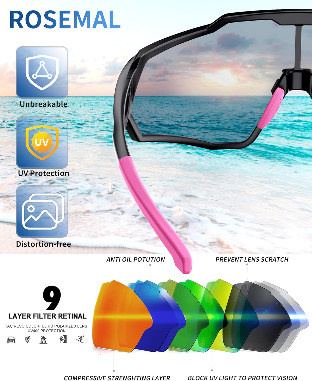 Polarized Sports Sunglasses for Men Women Youth Baseball Cycling Running Driving Fishing Tennis Golf Motor TAC UV400 TR90