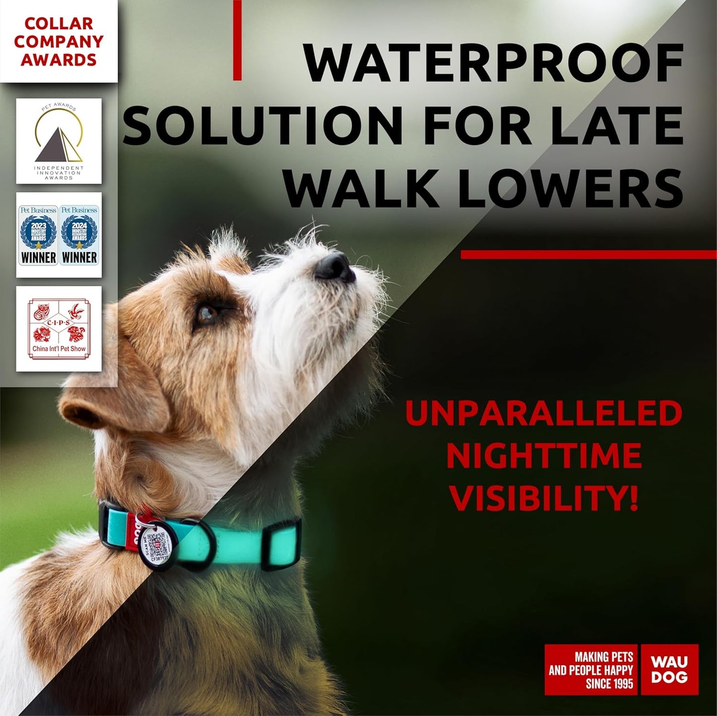 Waterproof Dog Collar - Adjustable Glow Dog Collar for Large Dogs, Small and Medium Dogs - Heavy Duty Dog Collars with Durable Metal Clasp and QR Dog Tag - Glow in The Dark Dog Collars