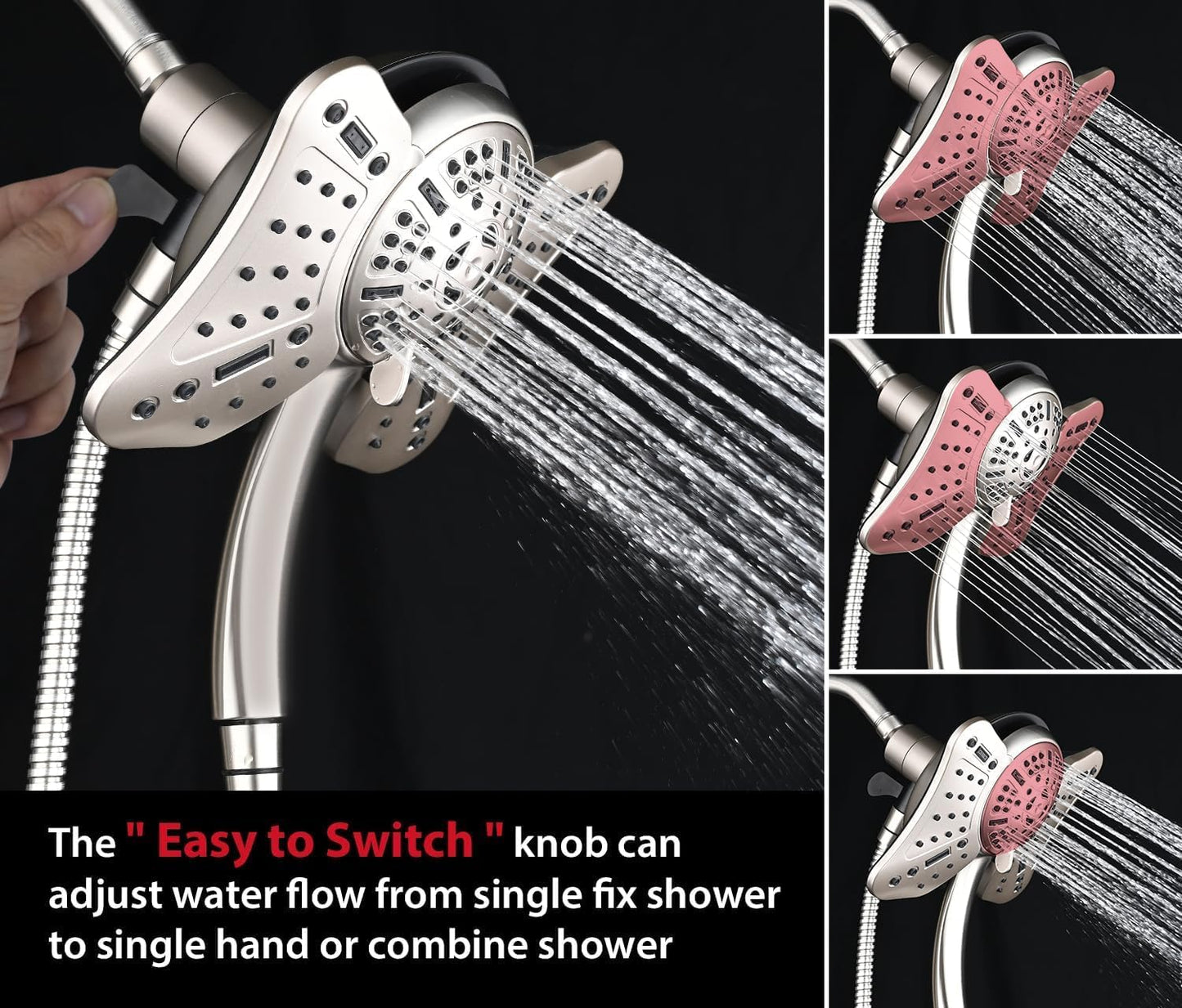 High Pressure Shower Head with Handheld: GRICH 2-in-1 Shower Heads with Hand Held Spray Combo, Anti-Leak 9 Spray Modes Handheld Shower Head & Rain Shower Head with Hose 60'', Angle Adjustable
