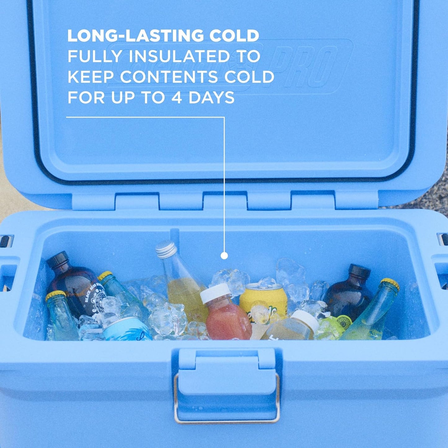Coleman Pro Heavy-Duty Ultra-Light Premium Hard Cooler, 92/74/36-Can Capacity, Extra-Thick Insulation Keeps Ice up to 5/4/3 Days, 55-Quart Wheeled Cooler or 45/25 qt (No Wheels), Blue Sky