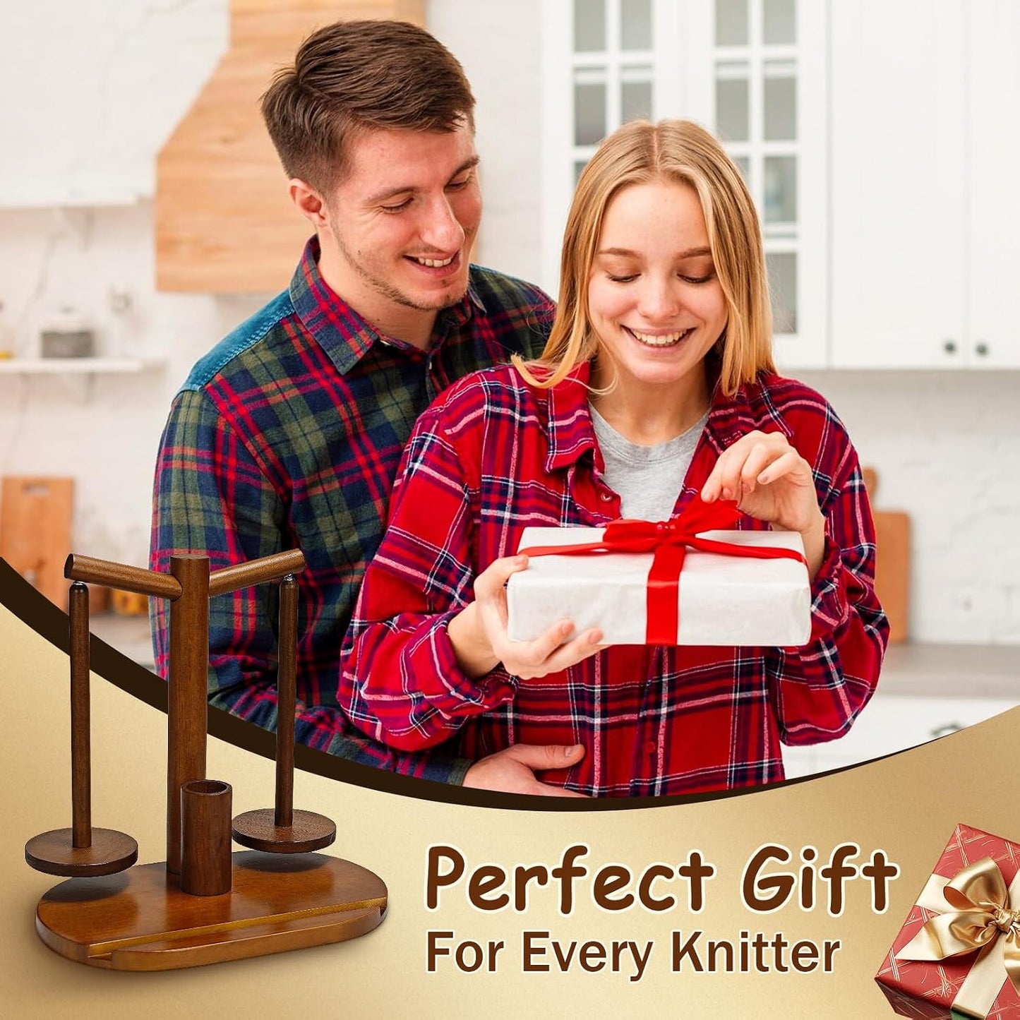 Wooden Yarn Holder for Crocheting and Knitting (Brown) | Upgraded Magnetic Rotating Spinner with 2 Spindles, Ideal Gift for Craft Enthusiasts